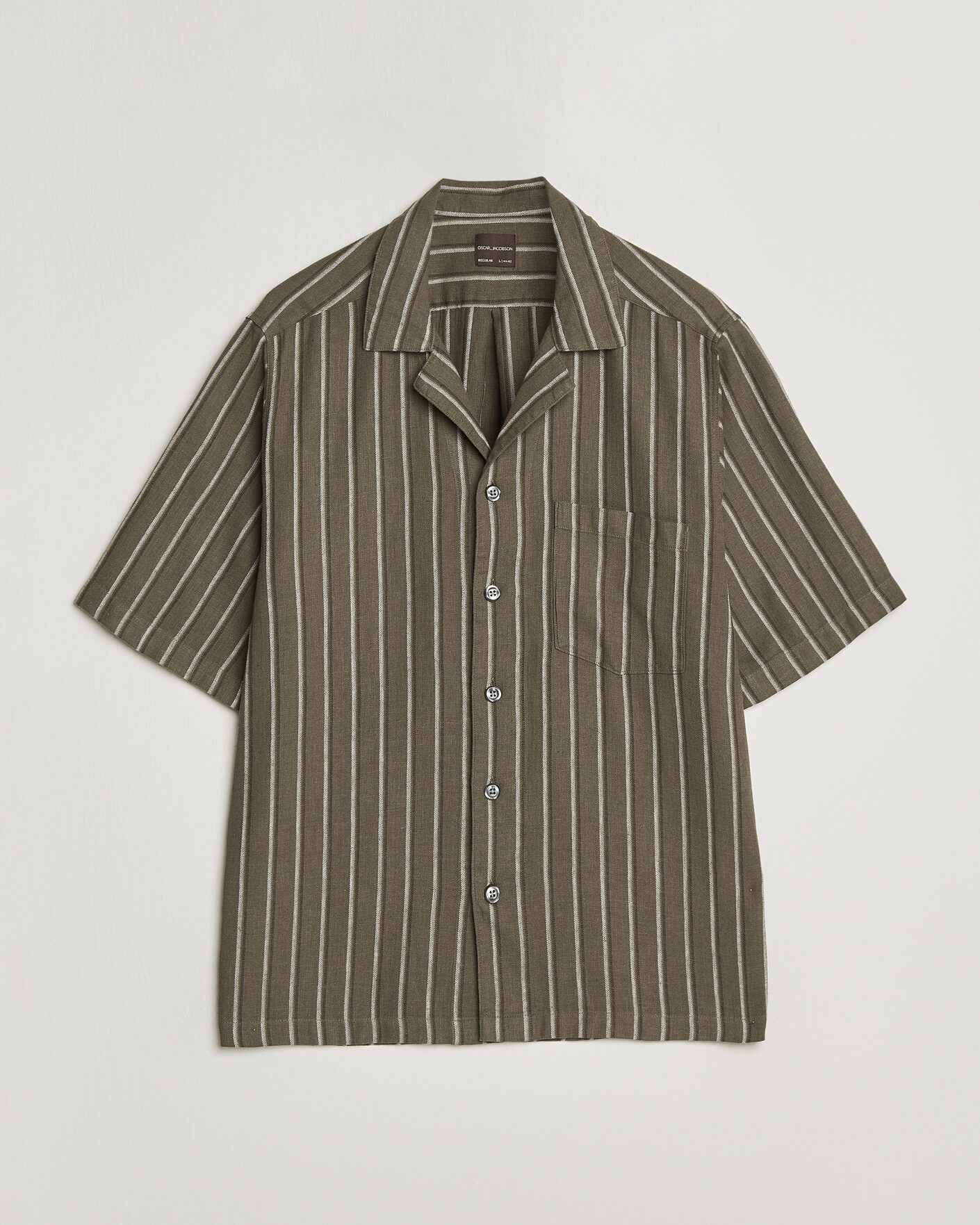 Herren | Hemden | Oscar Jacobson | Reg Fit Cuban Herringbone Short Sleeve Shirt Green