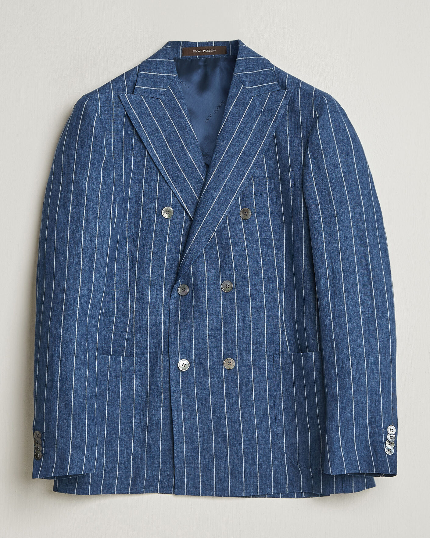 Herren | Sakkos | Oscar Jacobson | Farrys Patch Striped Linen Blazer Blue