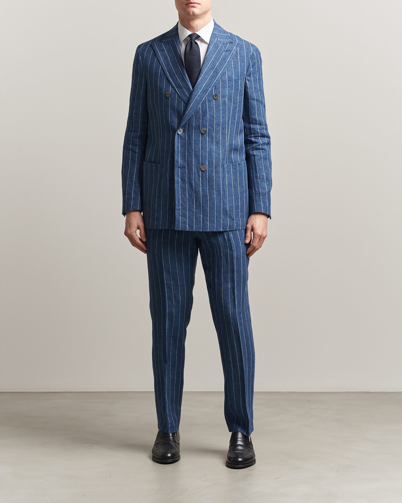 Herren | Sakkos | Oscar Jacobson | Farrys Patch Striped Linen Blazer Blue