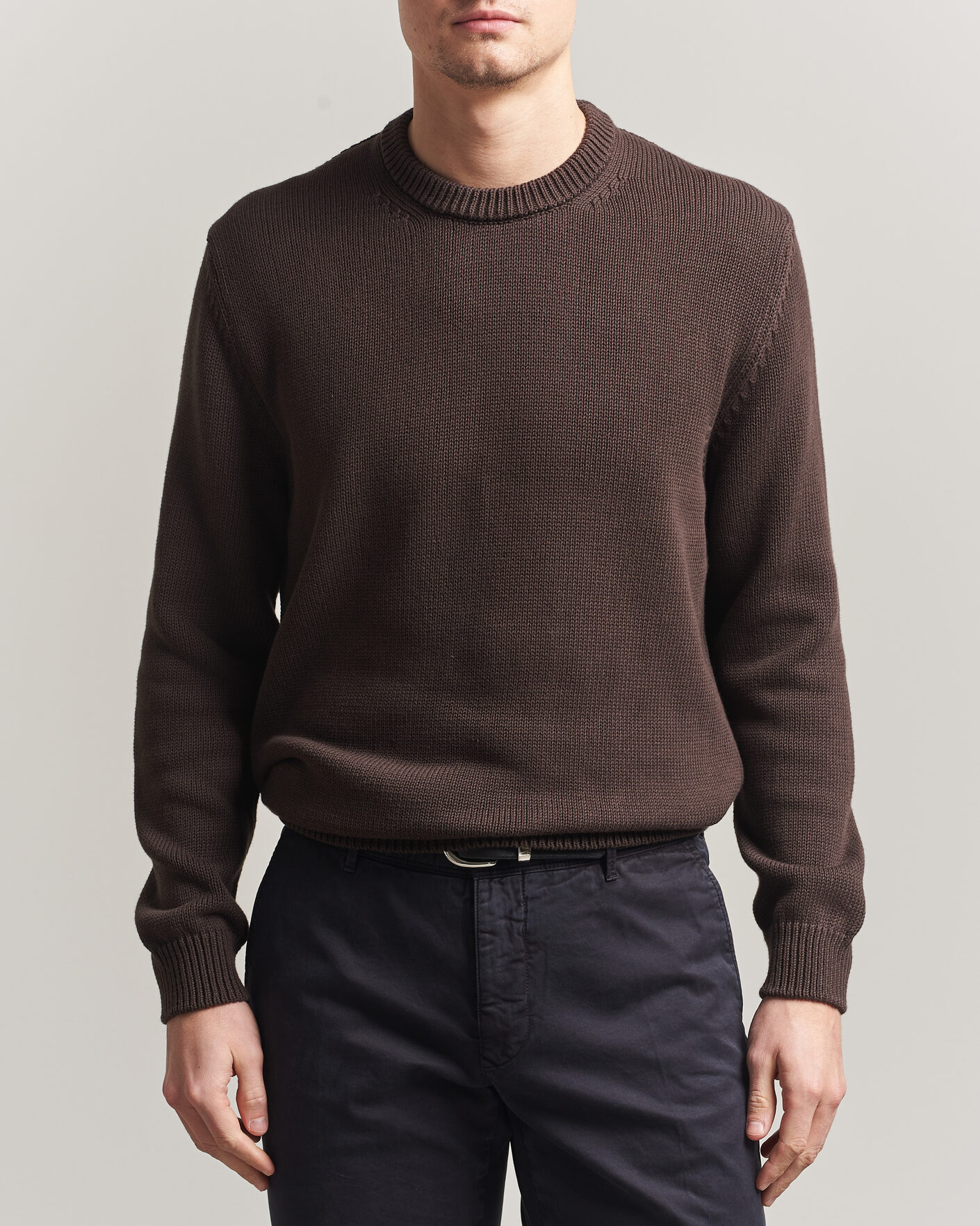 Herren | Pullover | Zanone | Soft Cotton Crew Neck Sweater Chocolate