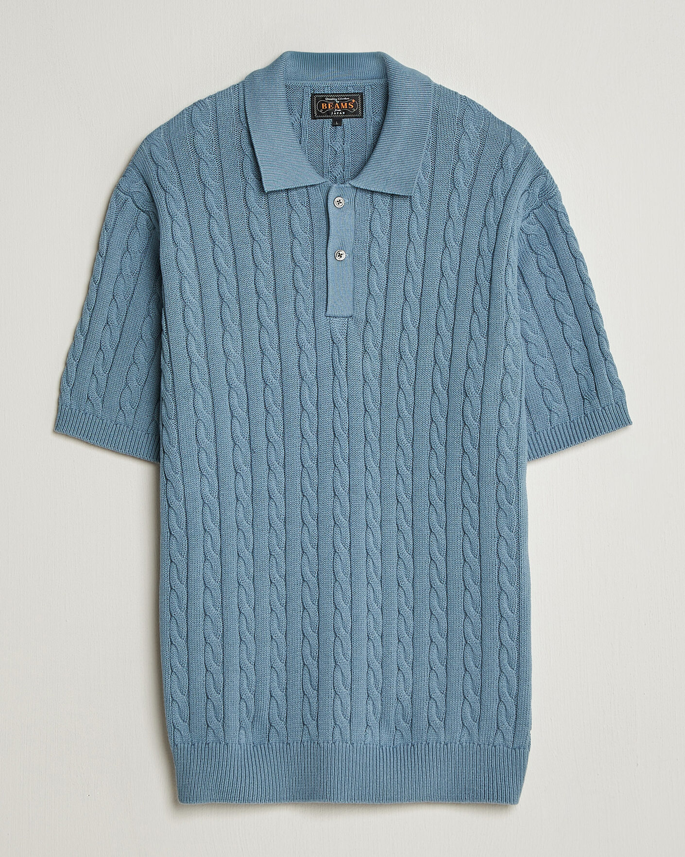 Herren | Poloshirts | BEAMS PLUS | Short Sleeve Cable Polo Blue 