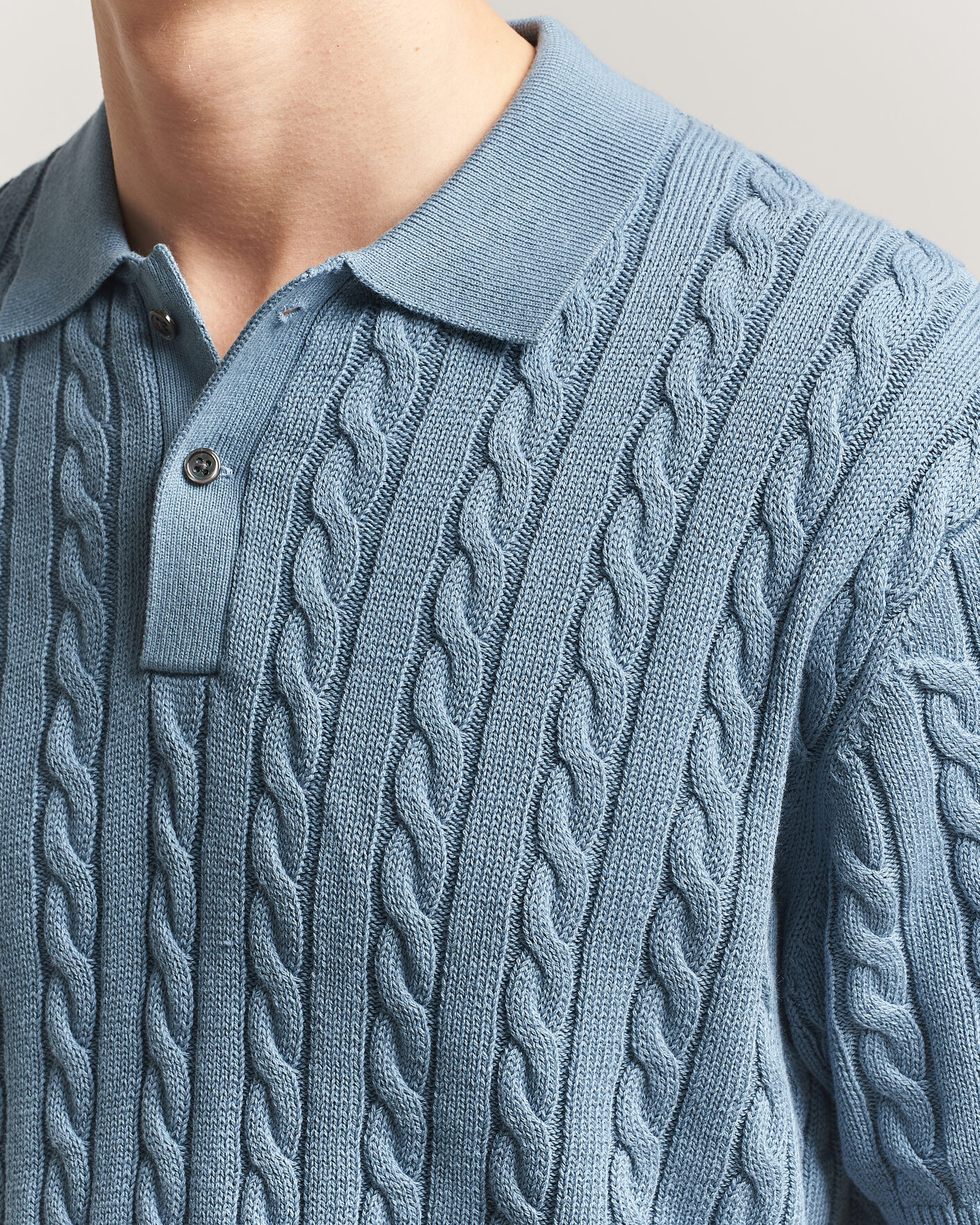 Herren | Poloshirts | BEAMS PLUS | Short Sleeve Cable Polo Blue 