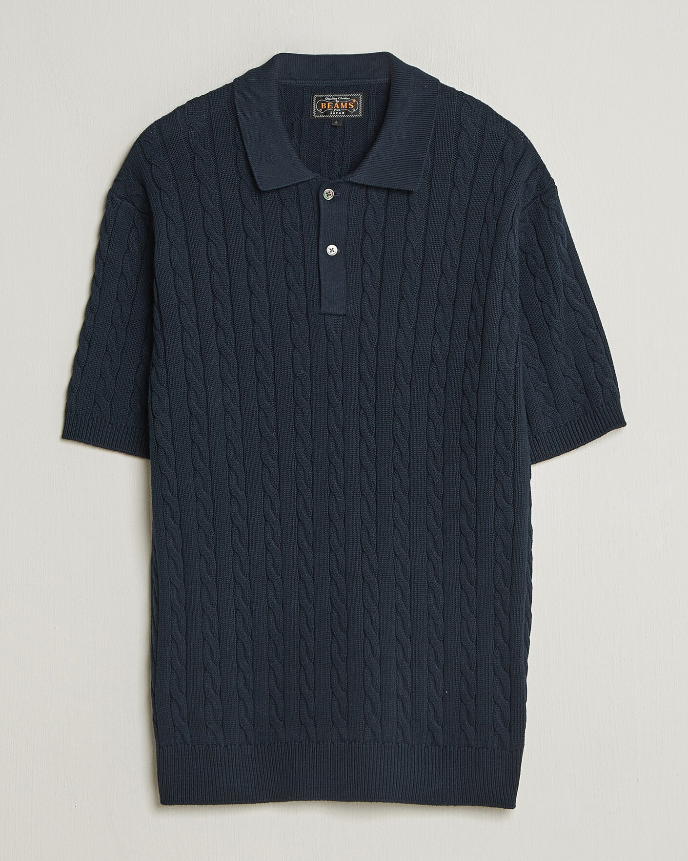 Herren | Poloshirts | BEAMS PLUS | Short Sleeve Cable Polo Navy