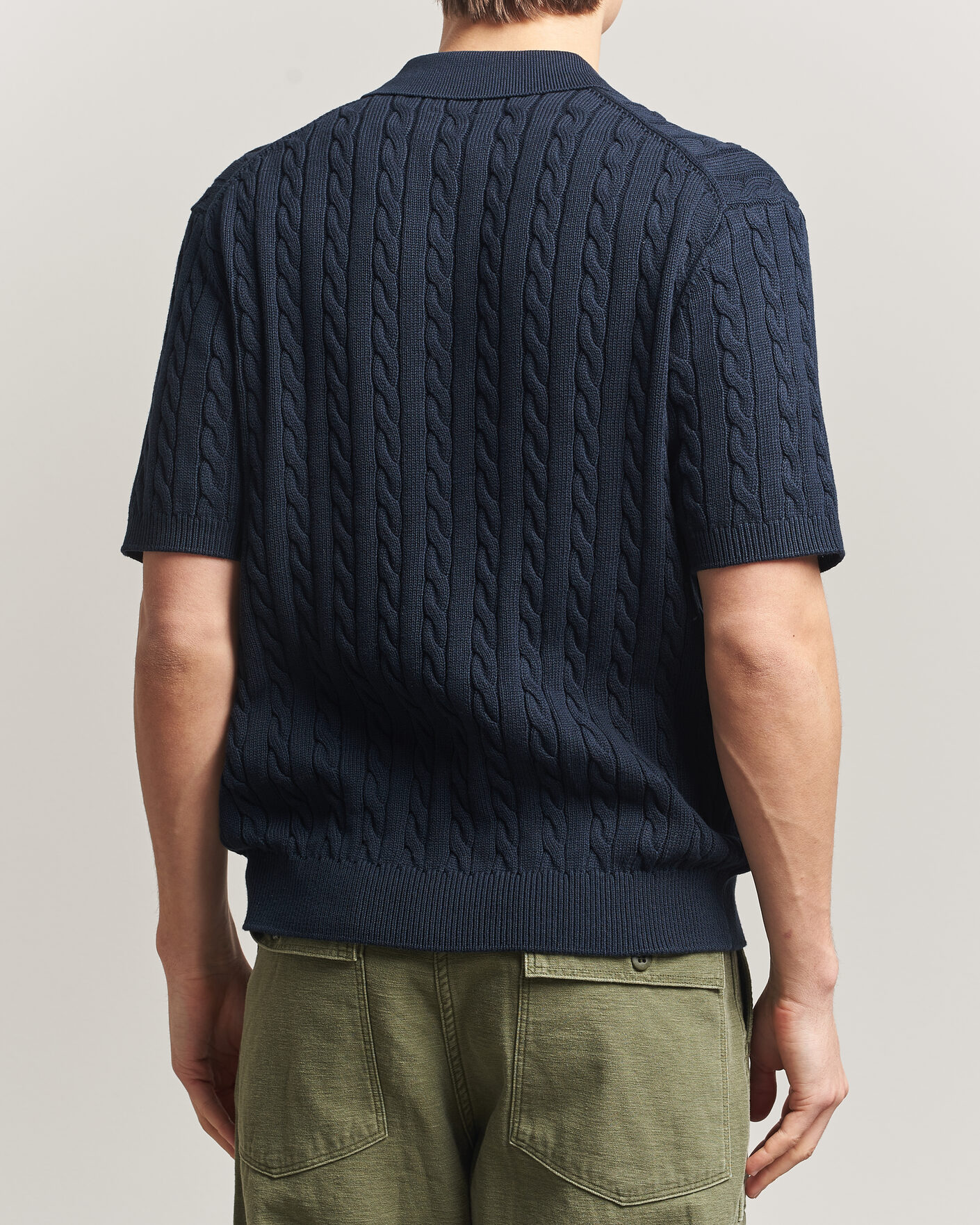 Herren | Poloshirts | BEAMS PLUS | Short Sleeve Cable Polo Navy