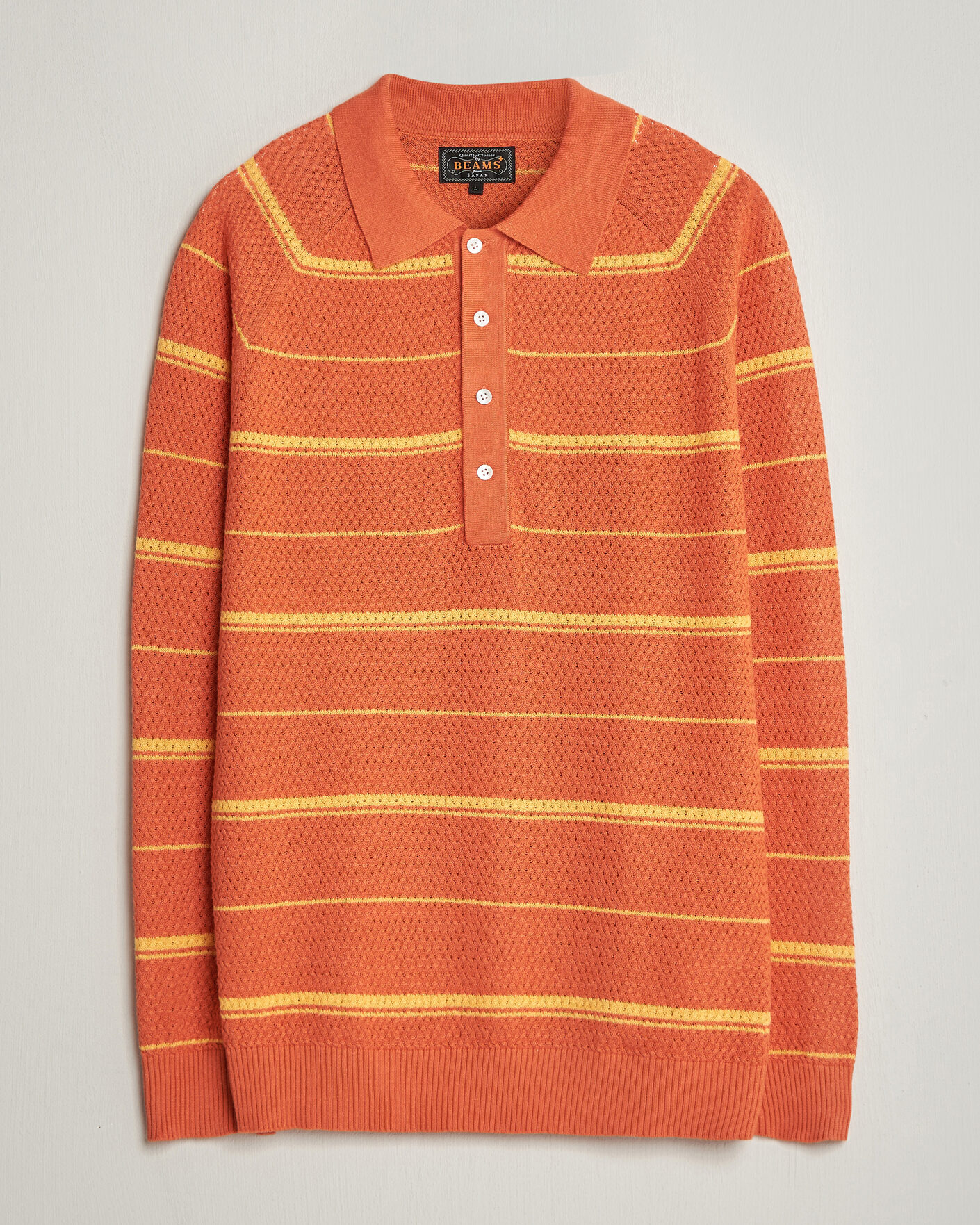 Herren | Poloshirts | BEAMS PLUS | Long Sleeve Knit Polo Orange Stripe