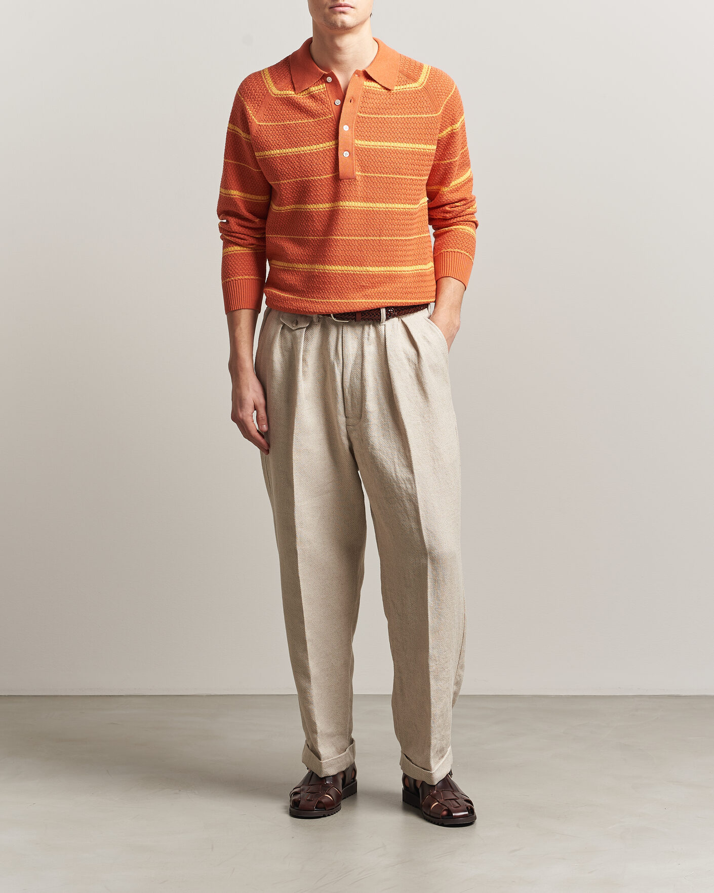 Herren | Poloshirts | BEAMS PLUS | Long Sleeve Knit Polo Orange Stripe