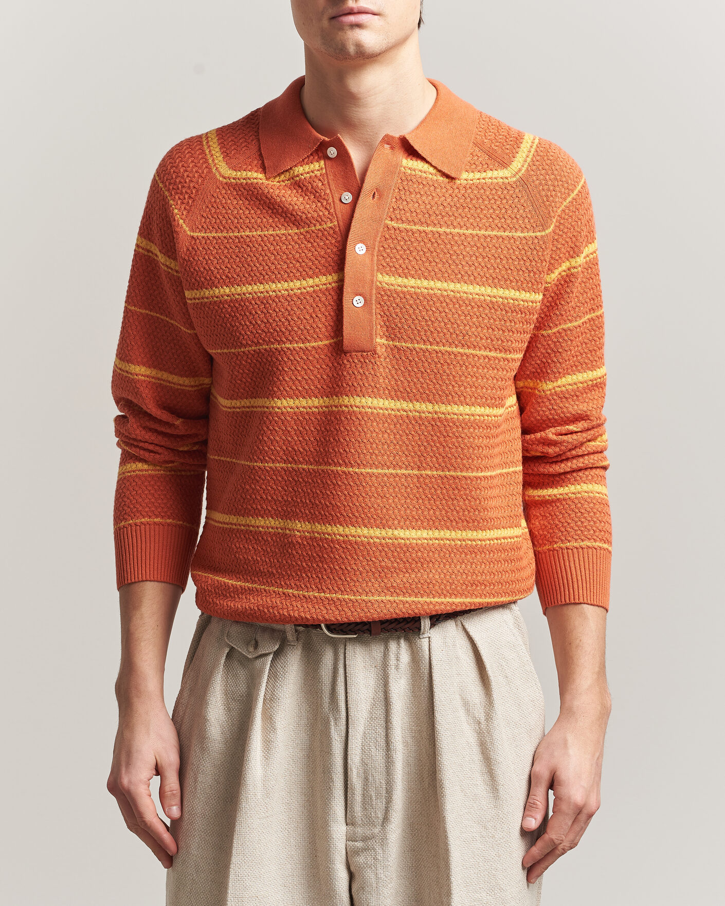 Herren | Poloshirts | BEAMS PLUS | Long Sleeve Knit Polo Orange Stripe