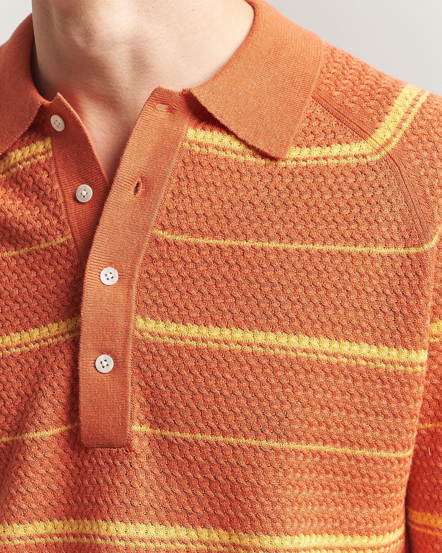 Herren | Poloshirts | BEAMS PLUS | Long Sleeve Knit Polo Orange Stripe