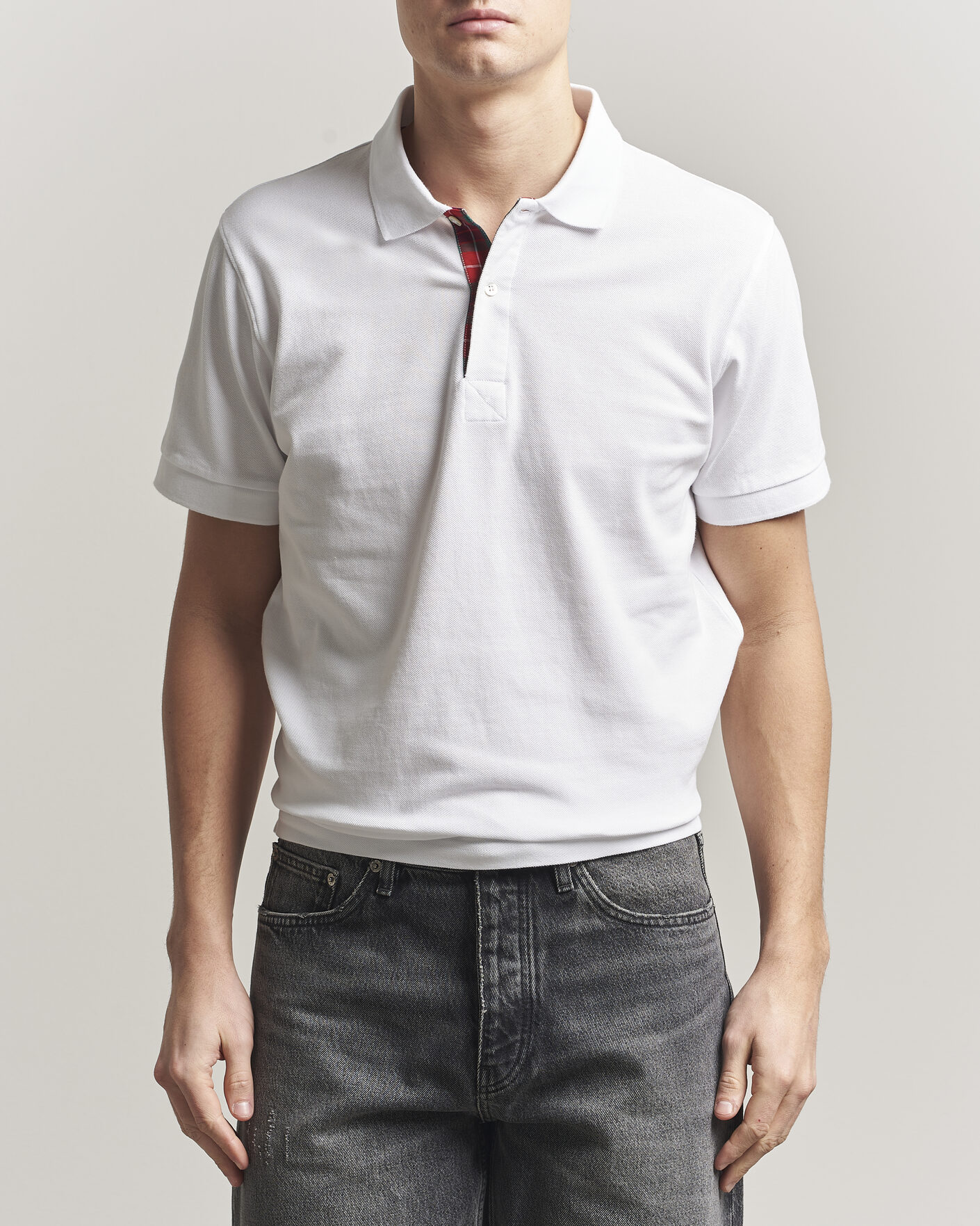 Herren | Poloshirts | Baracuta | Tartan Placket Piquet Polo Bone White