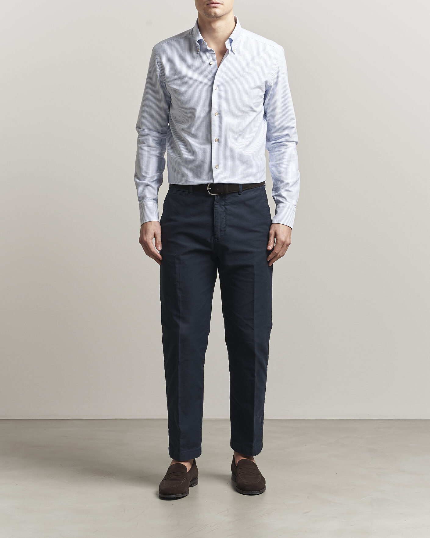 Herren | Hemden | Grigio | Oxford Button Down Shirt Light Blue Stripe