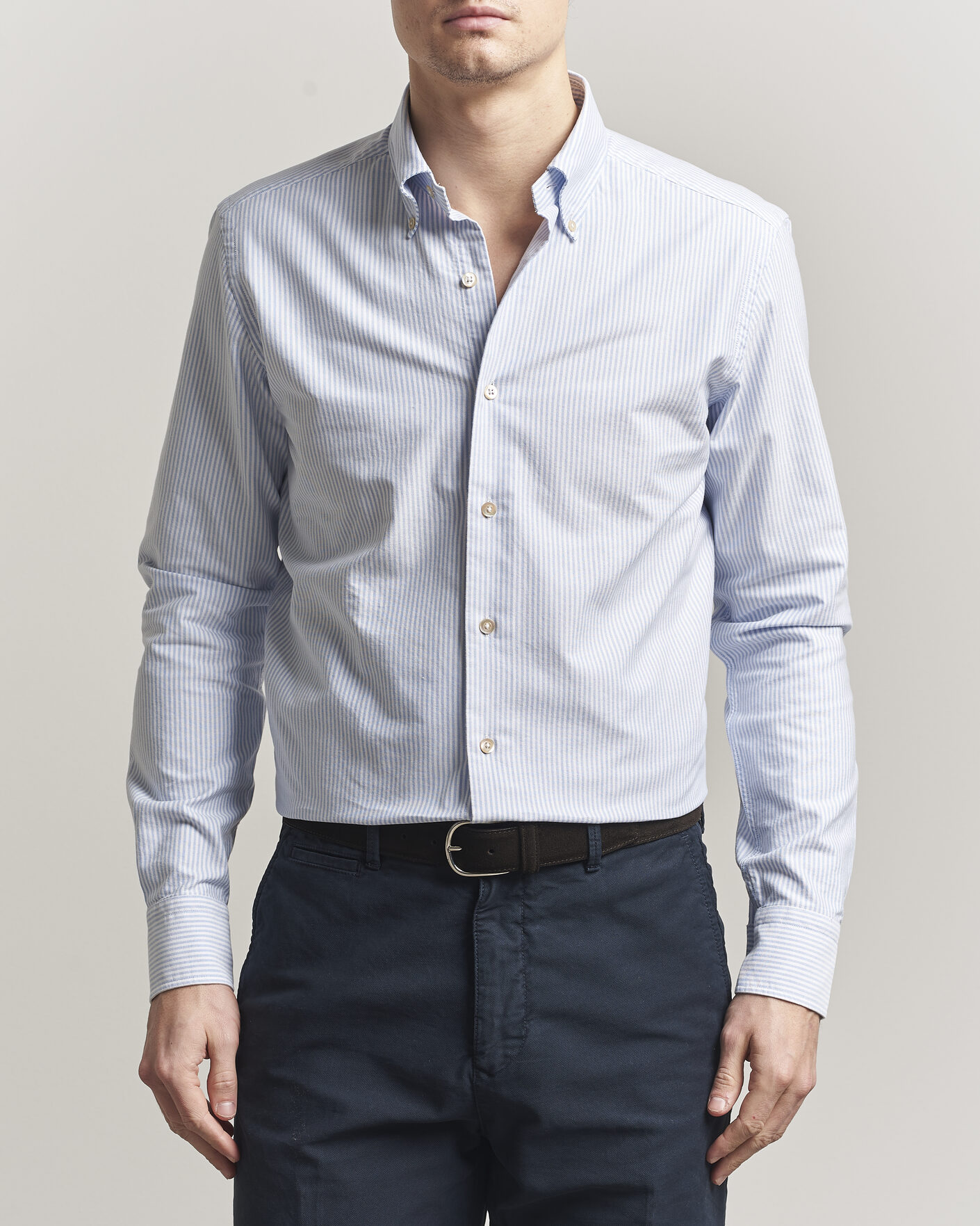 Herren | Hemden | Grigio | Oxford Button Down Shirt Light Blue Stripe