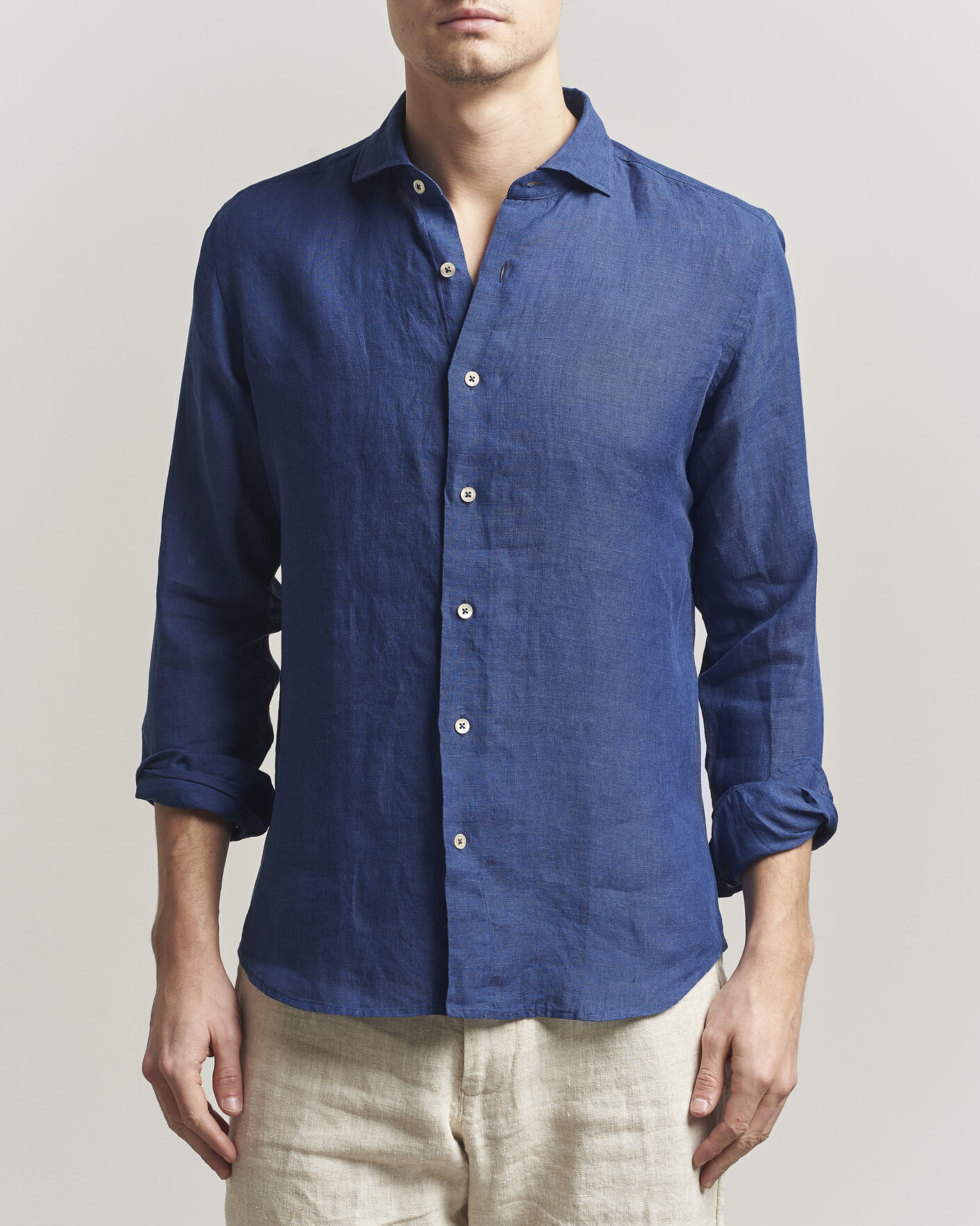 Herren | Hemden | Grigio | Washed Linen Shirt Navy