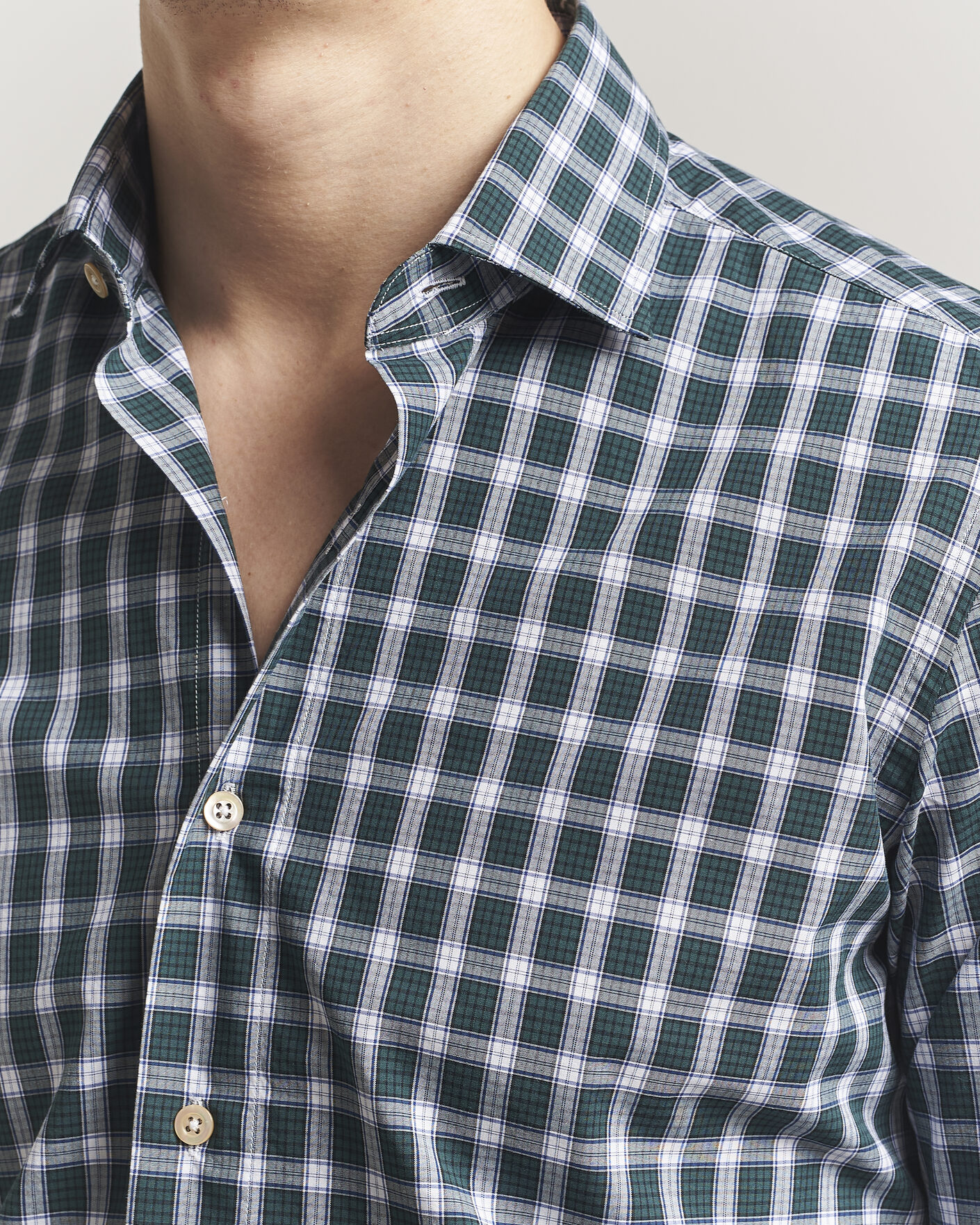 Herren | Hemden | Grigio | Washed Casual Shirt Green Check