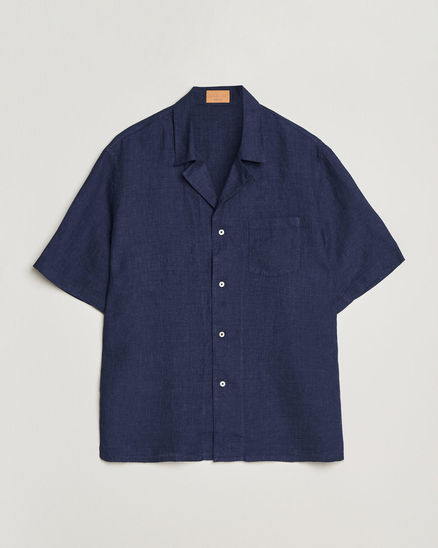 Herren | Hemden | Grigio | Linen Camp Collar Shirt Navy