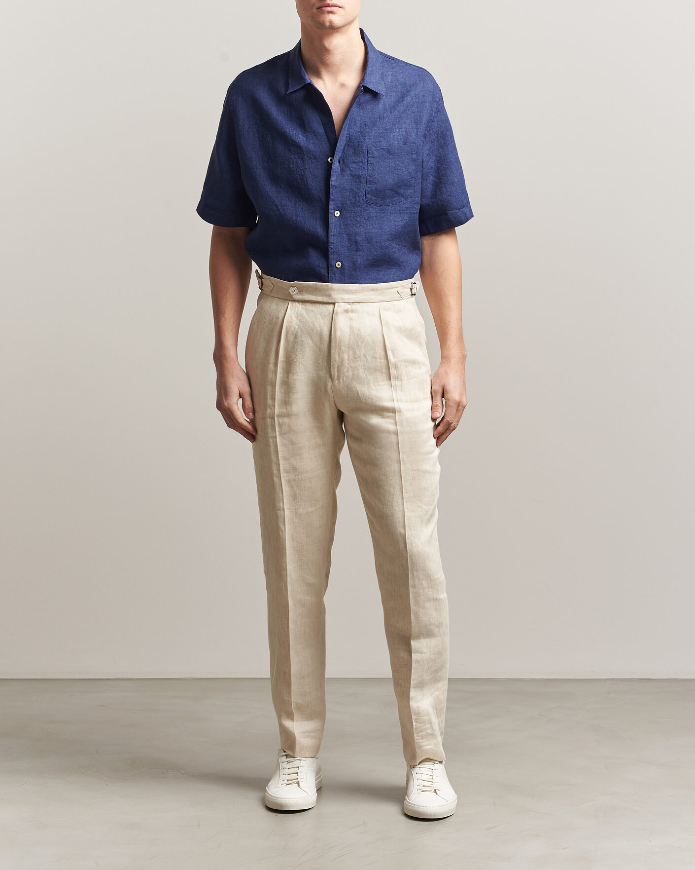 Herren | Hemden | Grigio | Linen Camp Collar Shirt Navy