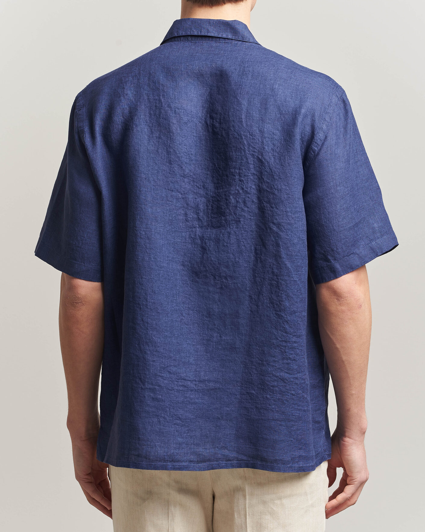 Herren | Hemden | Grigio | Linen Camp Collar Shirt Navy