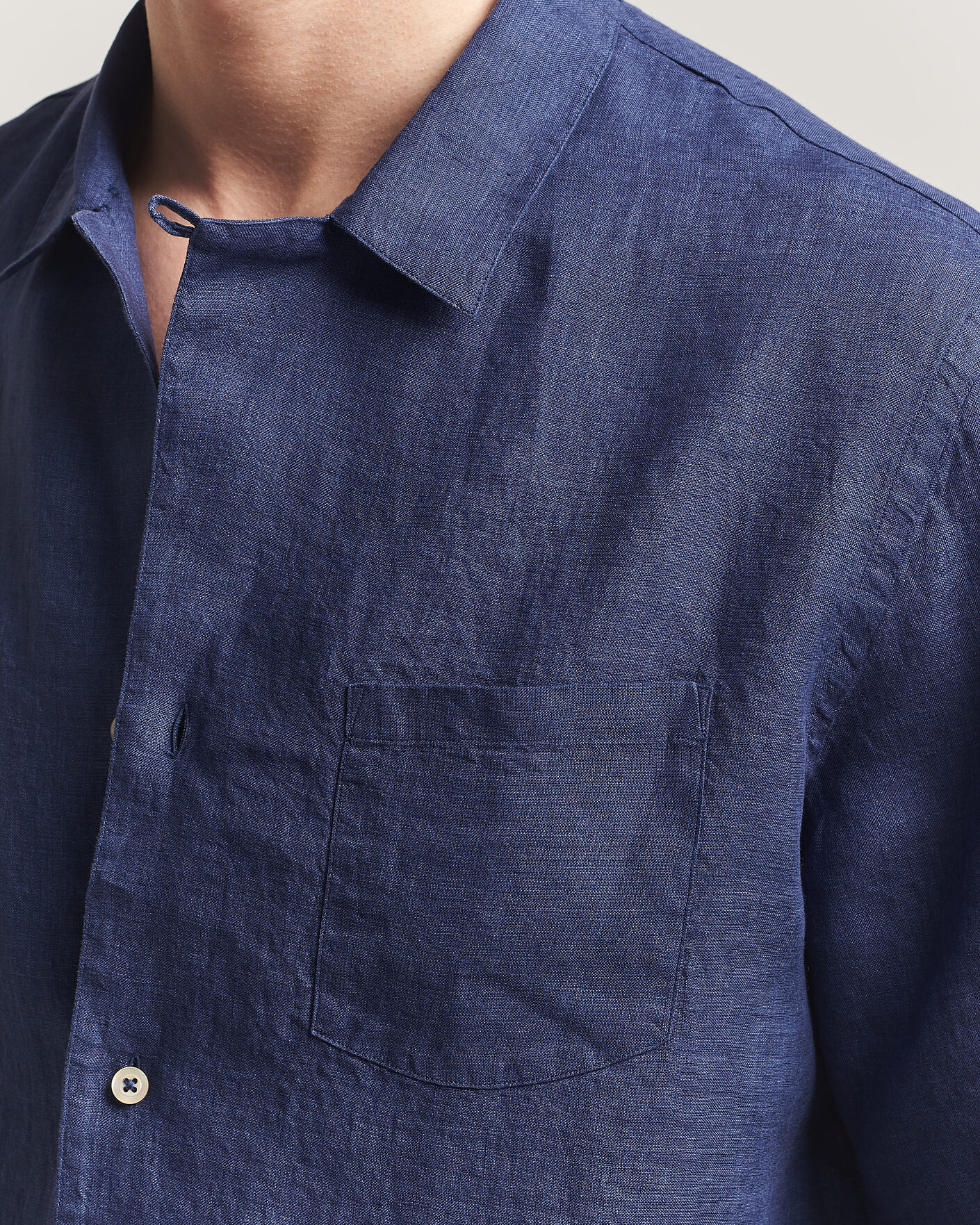 Herren | Hemden | Grigio | Linen Camp Collar Shirt Navy
