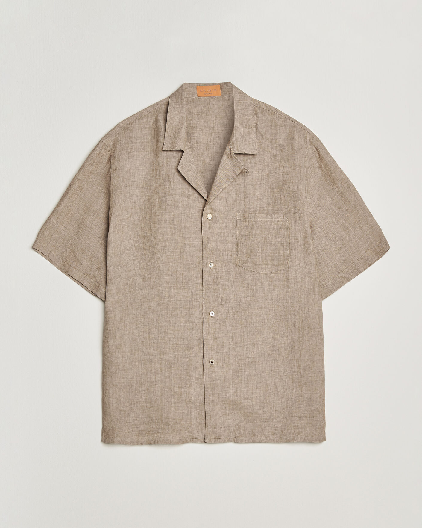 Herren | Hemden | Grigio | Linen Camp Collar Shirt Brown