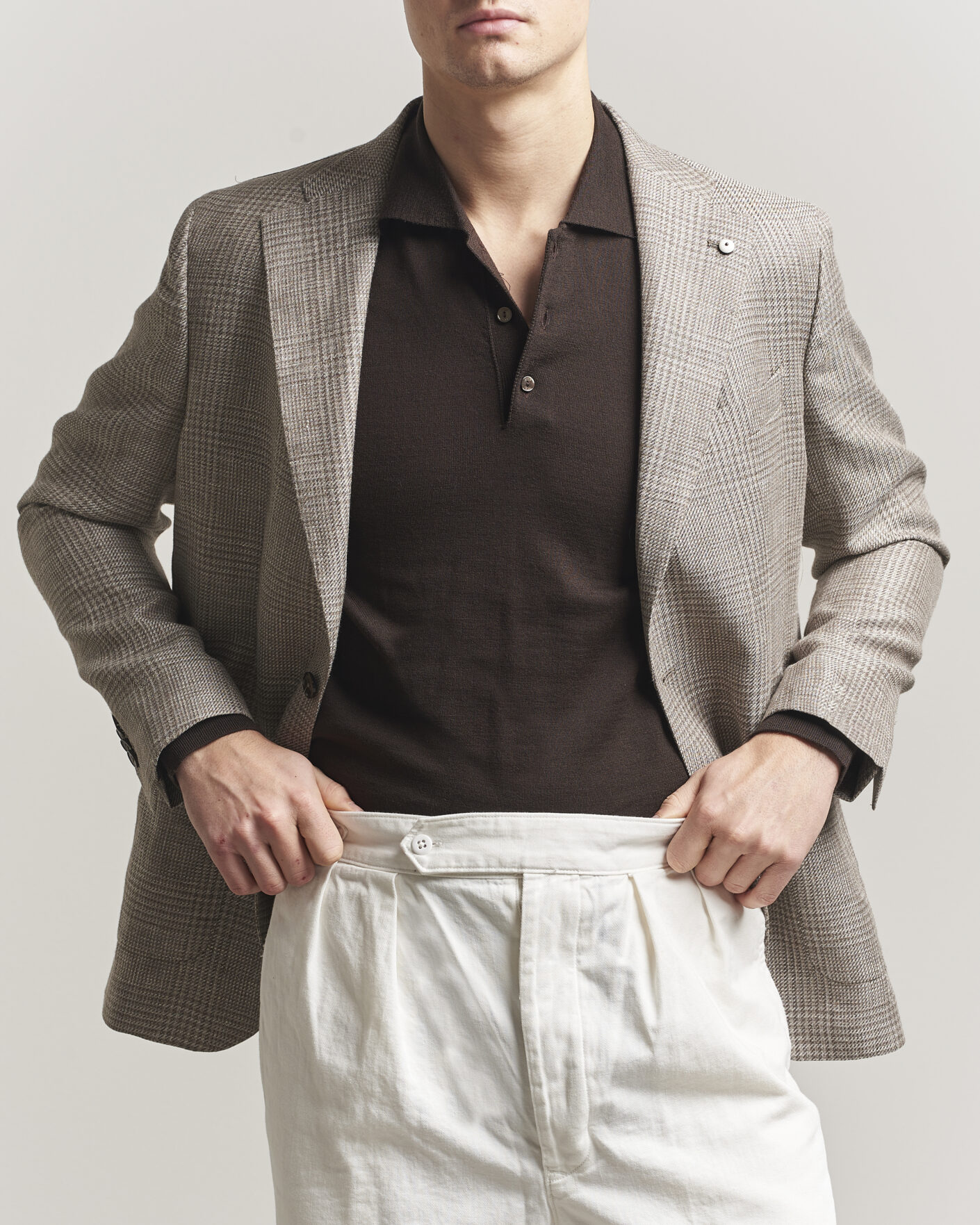 Herren | Sakkos | L.B.M. 1911 | Jack Regular Fit Linen/Wool Checked Blazer Taupe