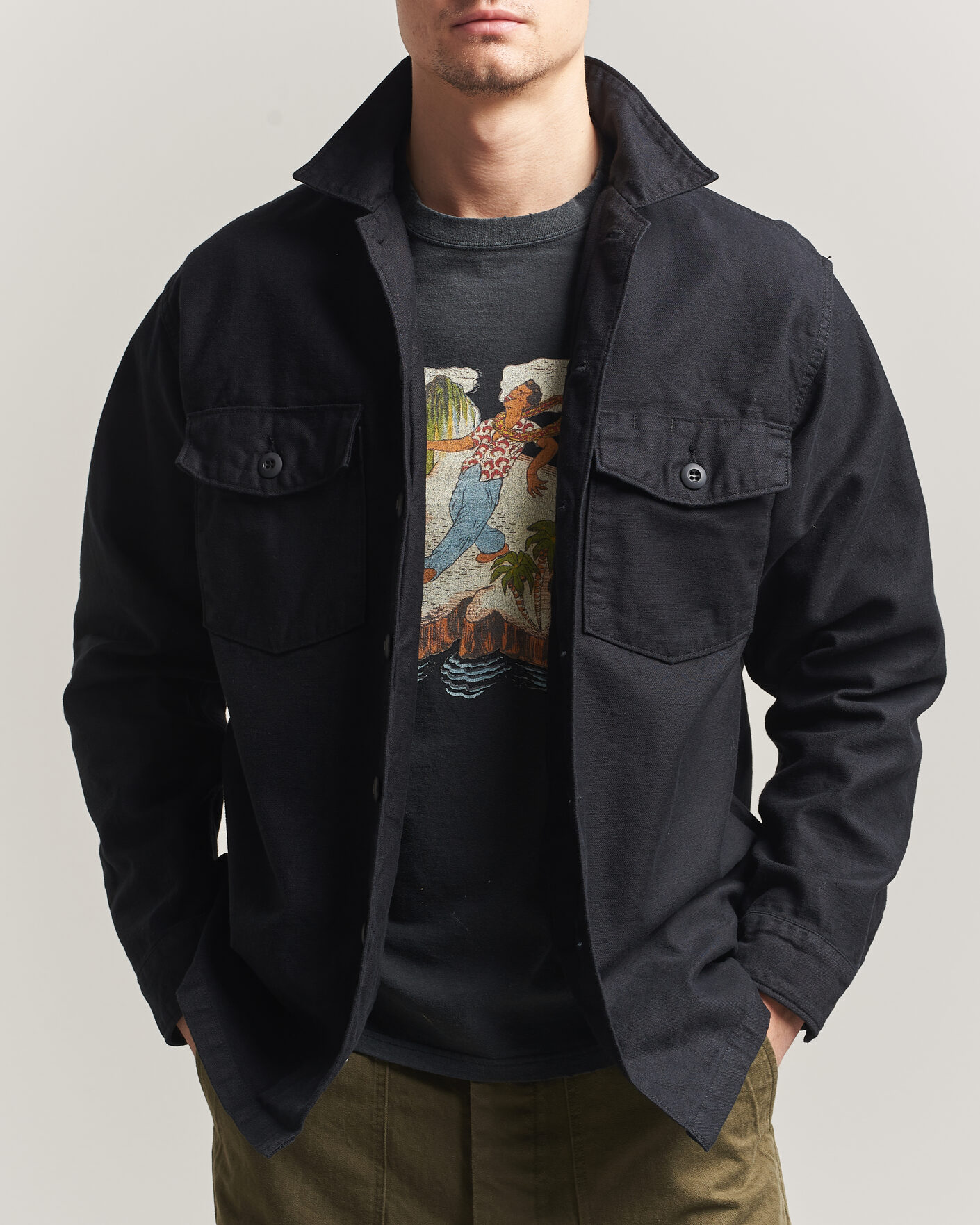 Herren | Hemden | orSlow | Cotton Sateen US Army Overshirt Black