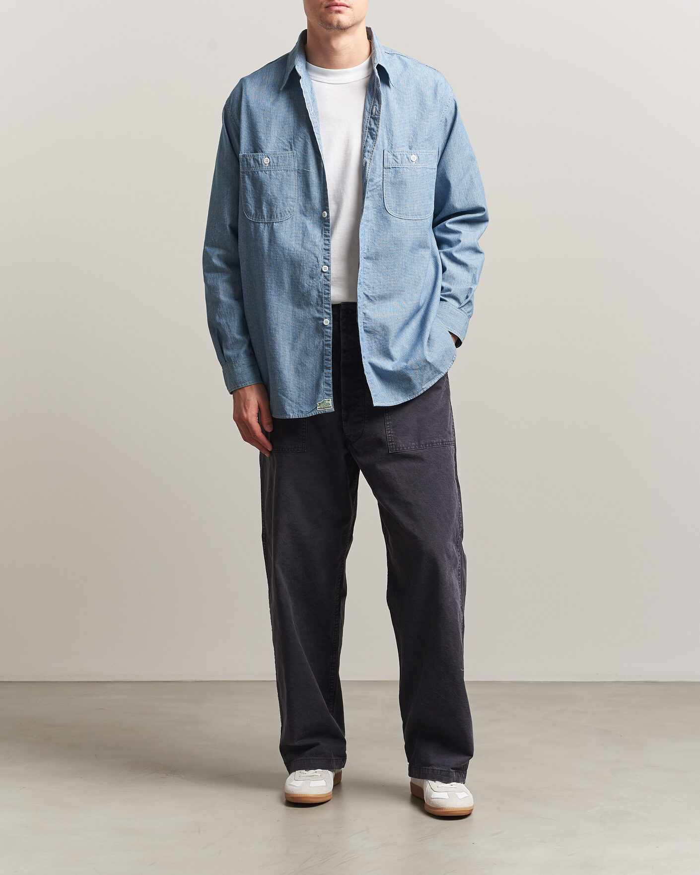 Herren | Hemden | orSlow | Relax Fit Chambray Work Shirt Hickory Stirpe