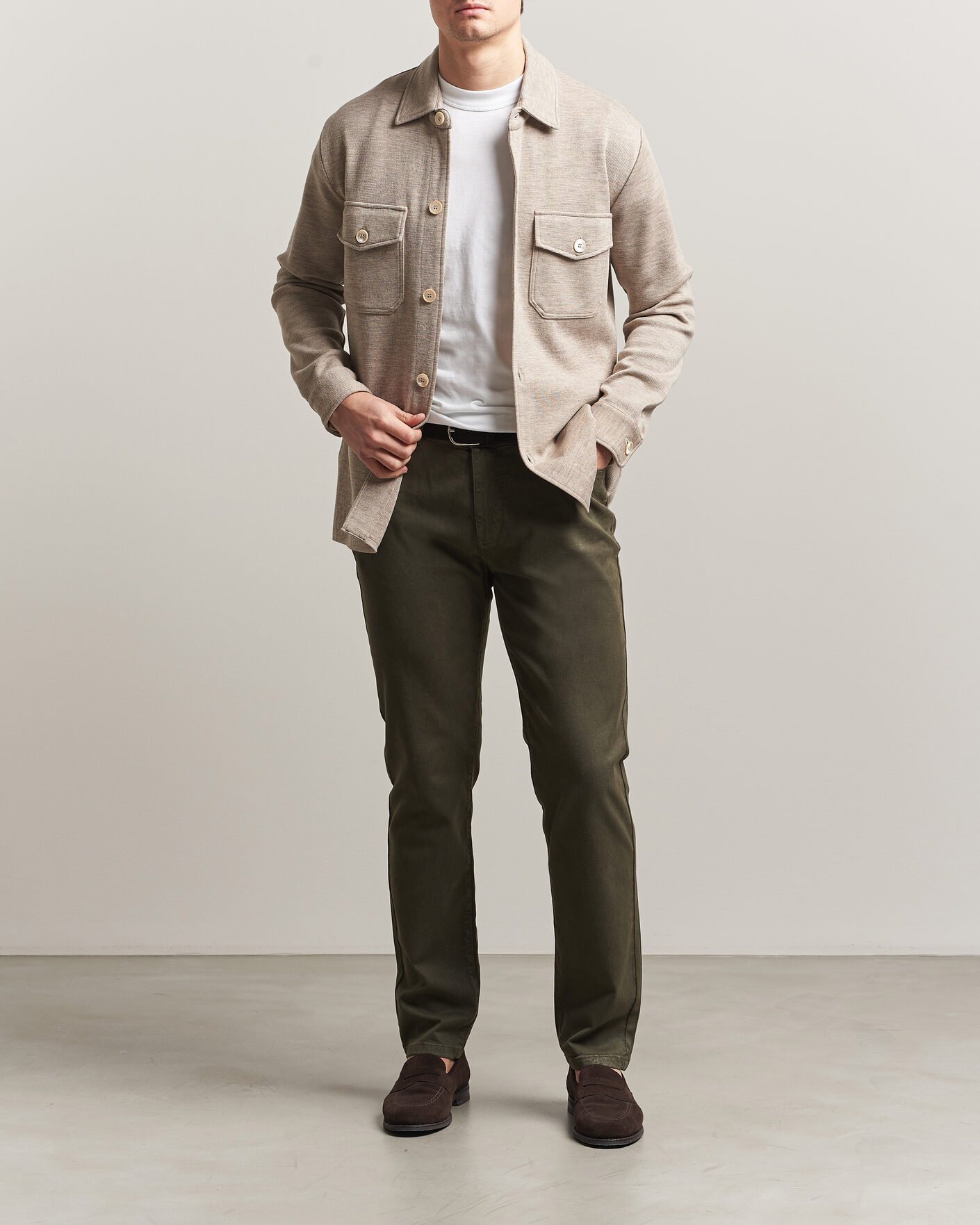 Herren | Hosen | Oscar Jacobson | Slim Fit 5-Pocket Chino Olive