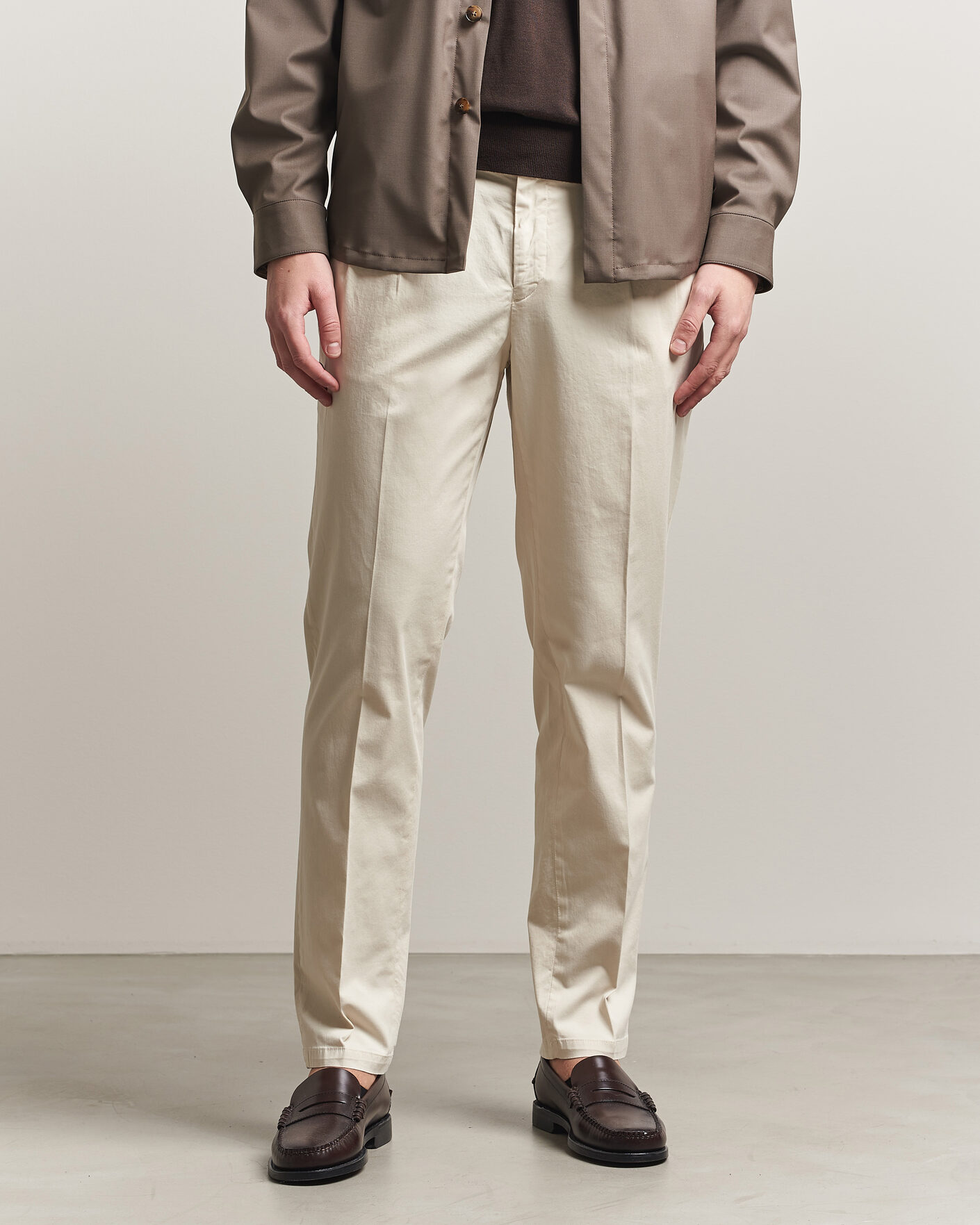 Herren | Hosen | Briglia 1949 | Easy Fit Pleated Cotton Stretch Chino Cream