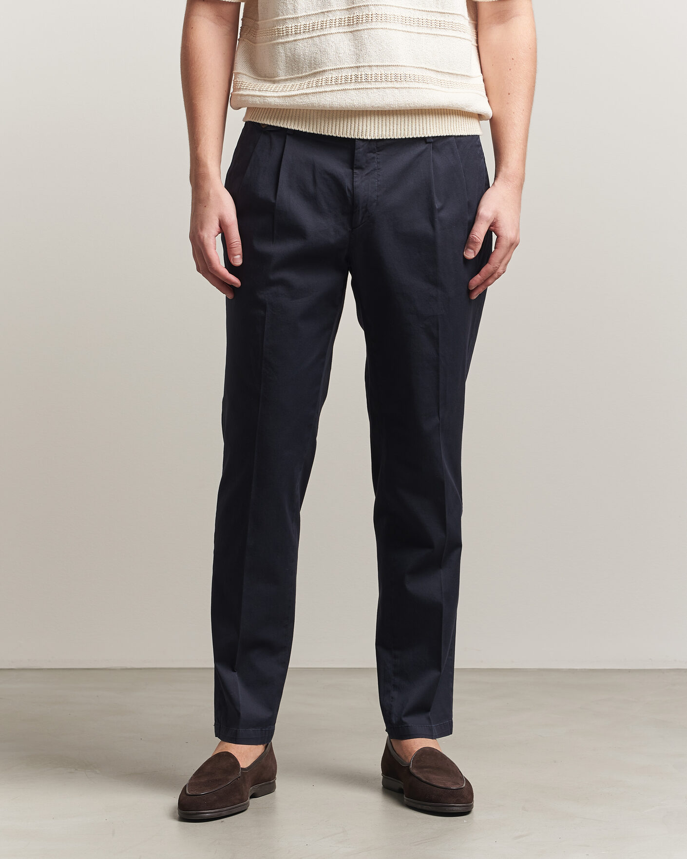 Herren | Hosen | Briglia 1949 | Easy Fit Pleated Cotton Stretch Chino Navy