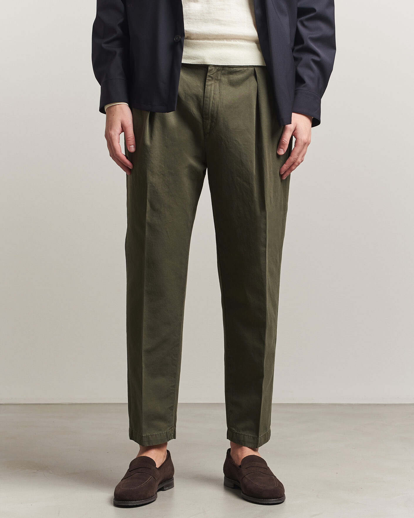 Herren | Hosen | Briglia 1949 | Portobello Loose Fit Cotton/Linen Trousers Olive