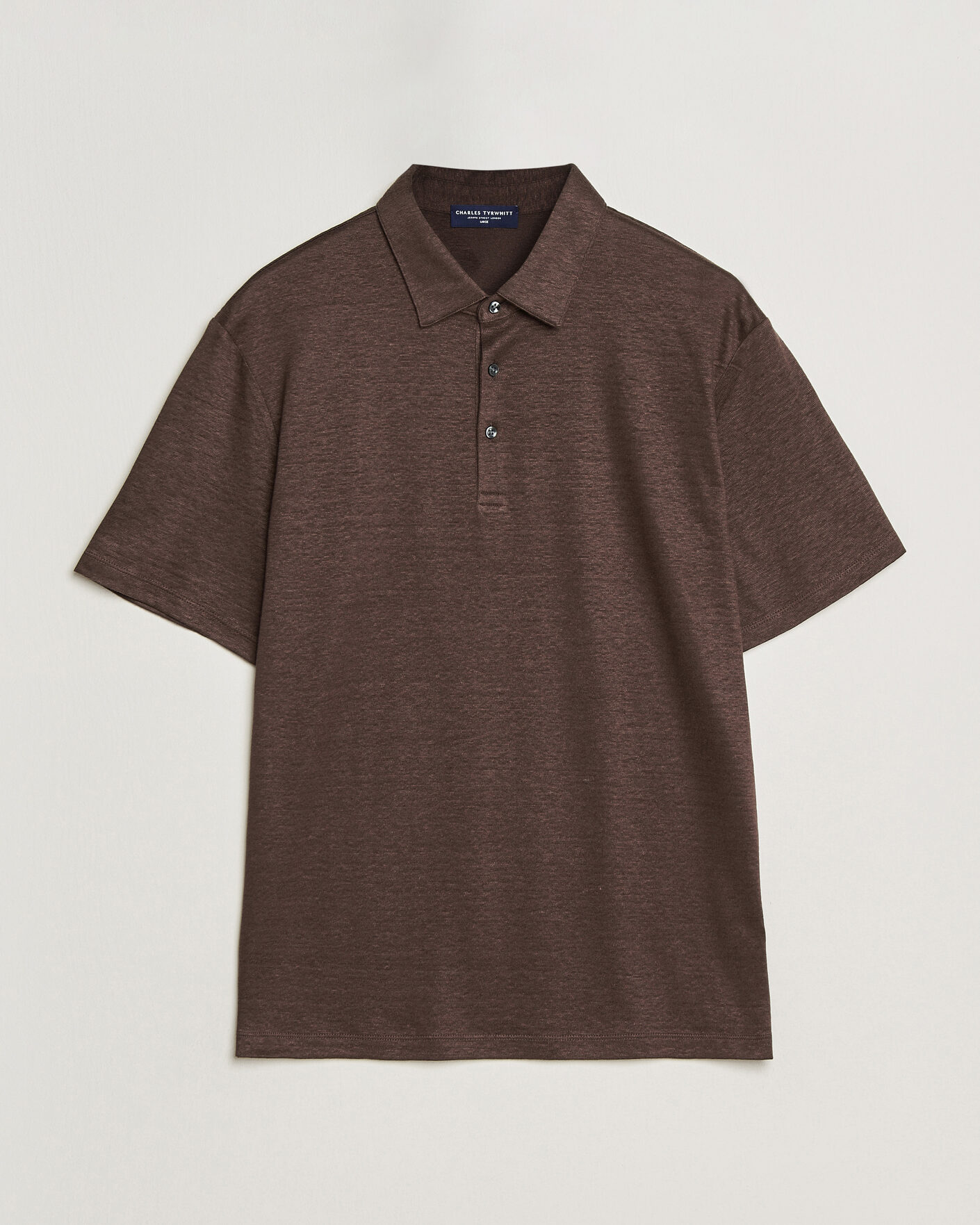 Herren | Poloshirts | Charles Tyrwhitt | Short Sleeve Linen Polo Chocolate Brown