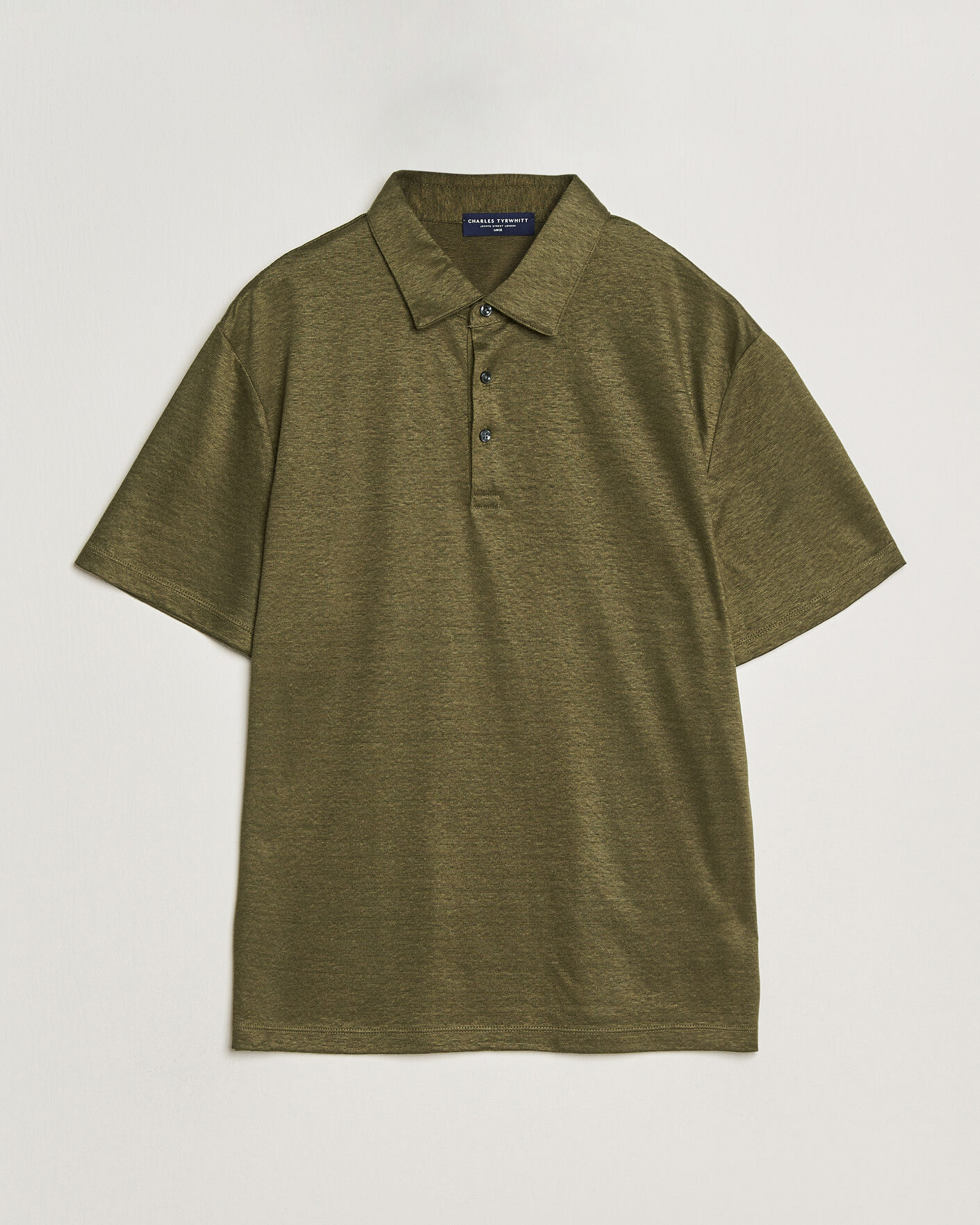 Herren | Poloshirts | Charles Tyrwhitt | Short Sleeve Linen Polo Olive