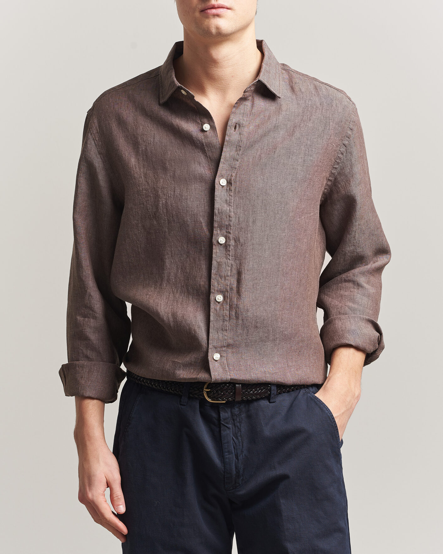 Herren | Hemden | Charles Tyrwhitt | Pure Linen Slim Fit Shirt Mocha