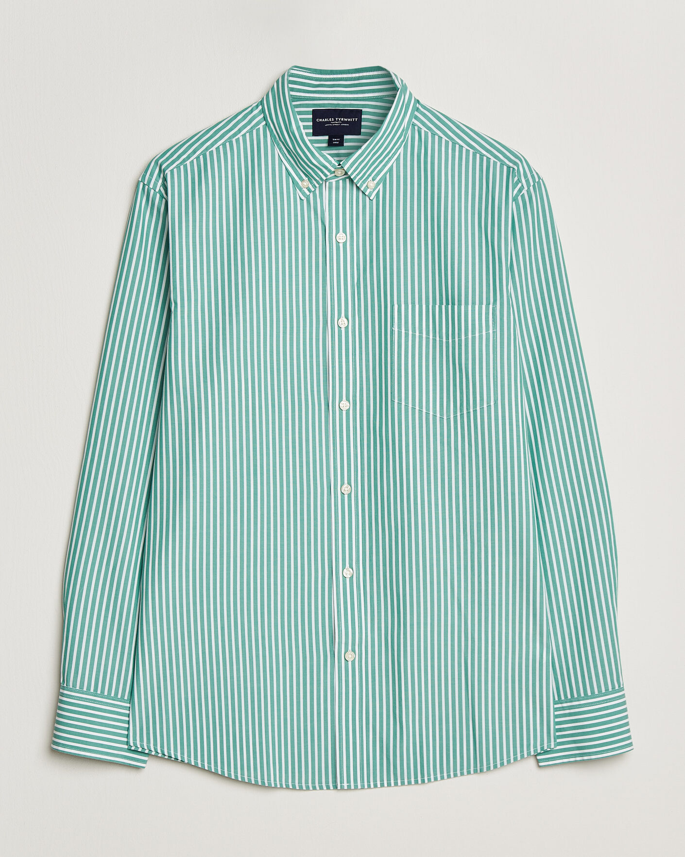 Herren | Hemden | Charles Tyrwhitt | Button Down Stretch Poplin Shirt Green Stripe