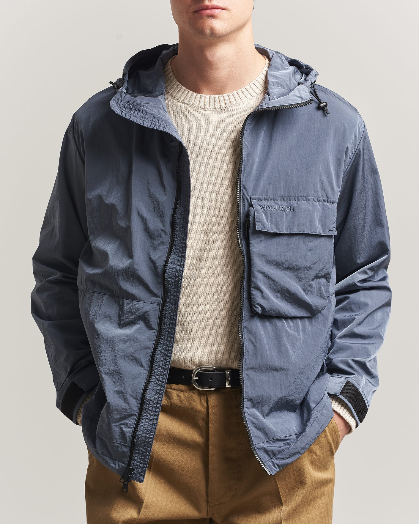 Herren | Jacken | Woolrich | Shiny Nylon Hooded Jacket Grisaille