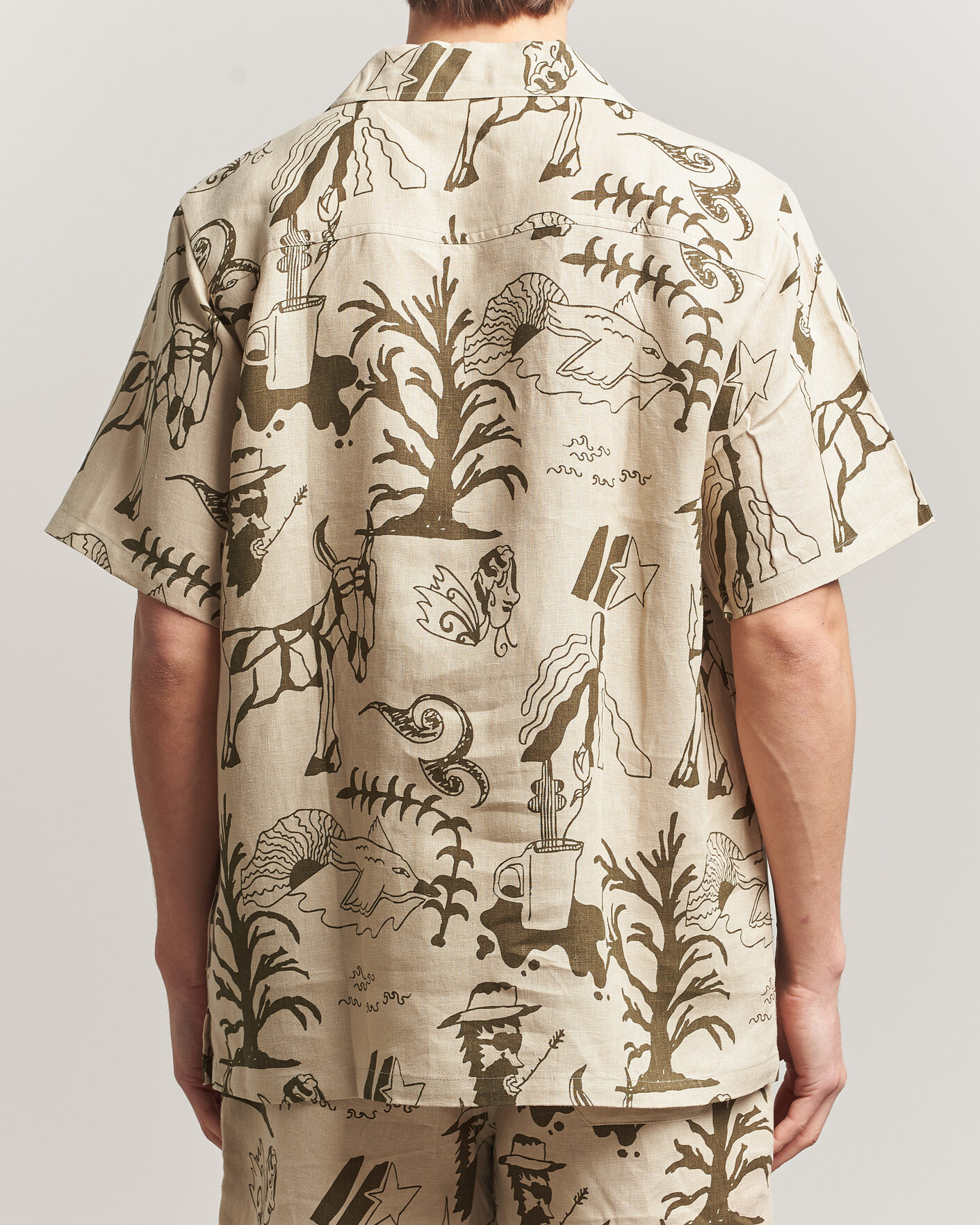 Herren | Hemden | OAS | Cuba Short Sleeve Printed Linen Shirt Poplan