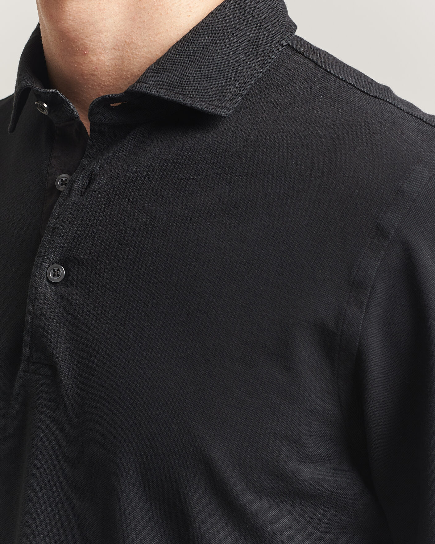 Herren | Poloshirts | Gran Sasso | Washed Long Sleeve Polo Black