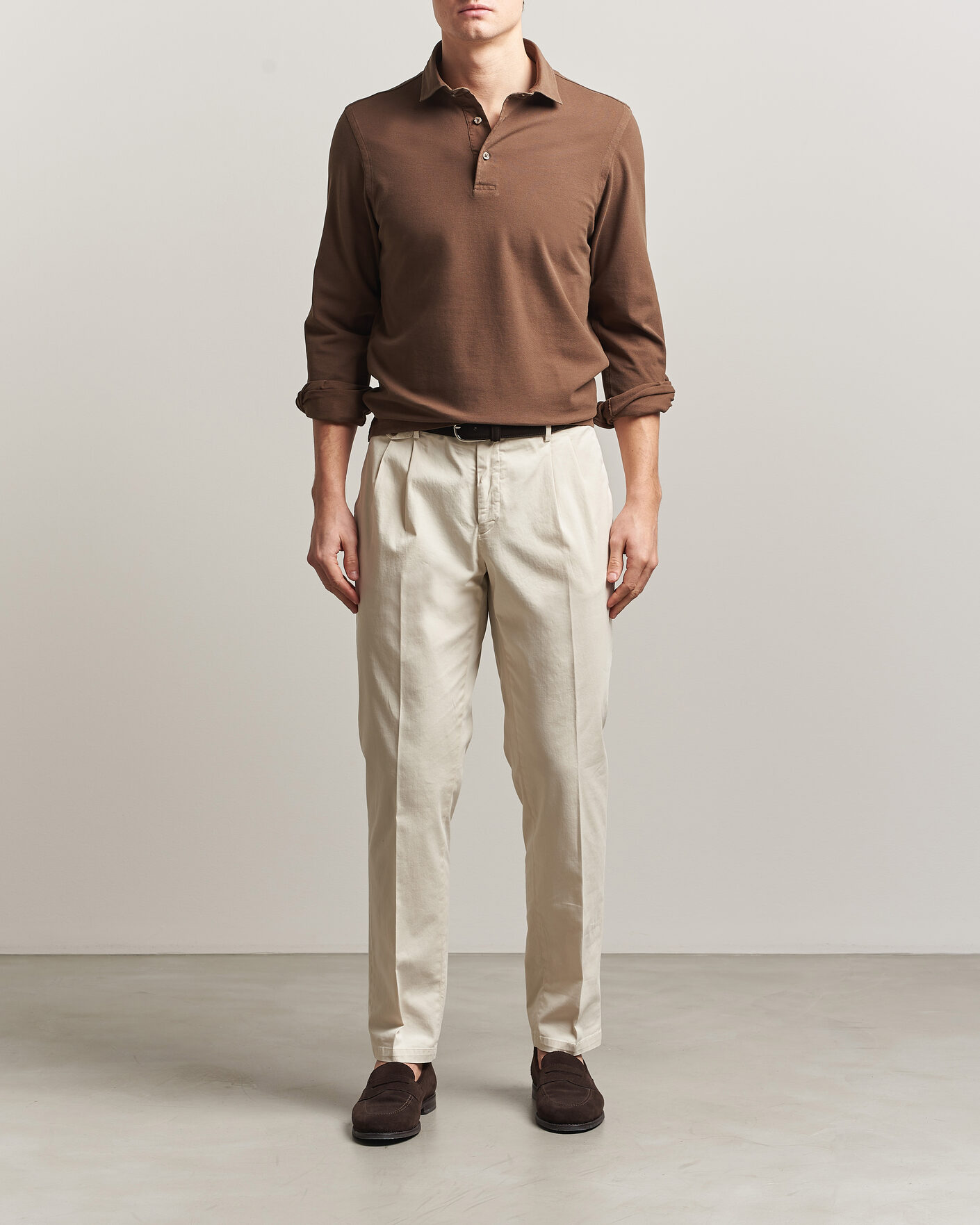 Herren | Poloshirts | Gran Sasso | Washed Long Sleeve Polo Brown