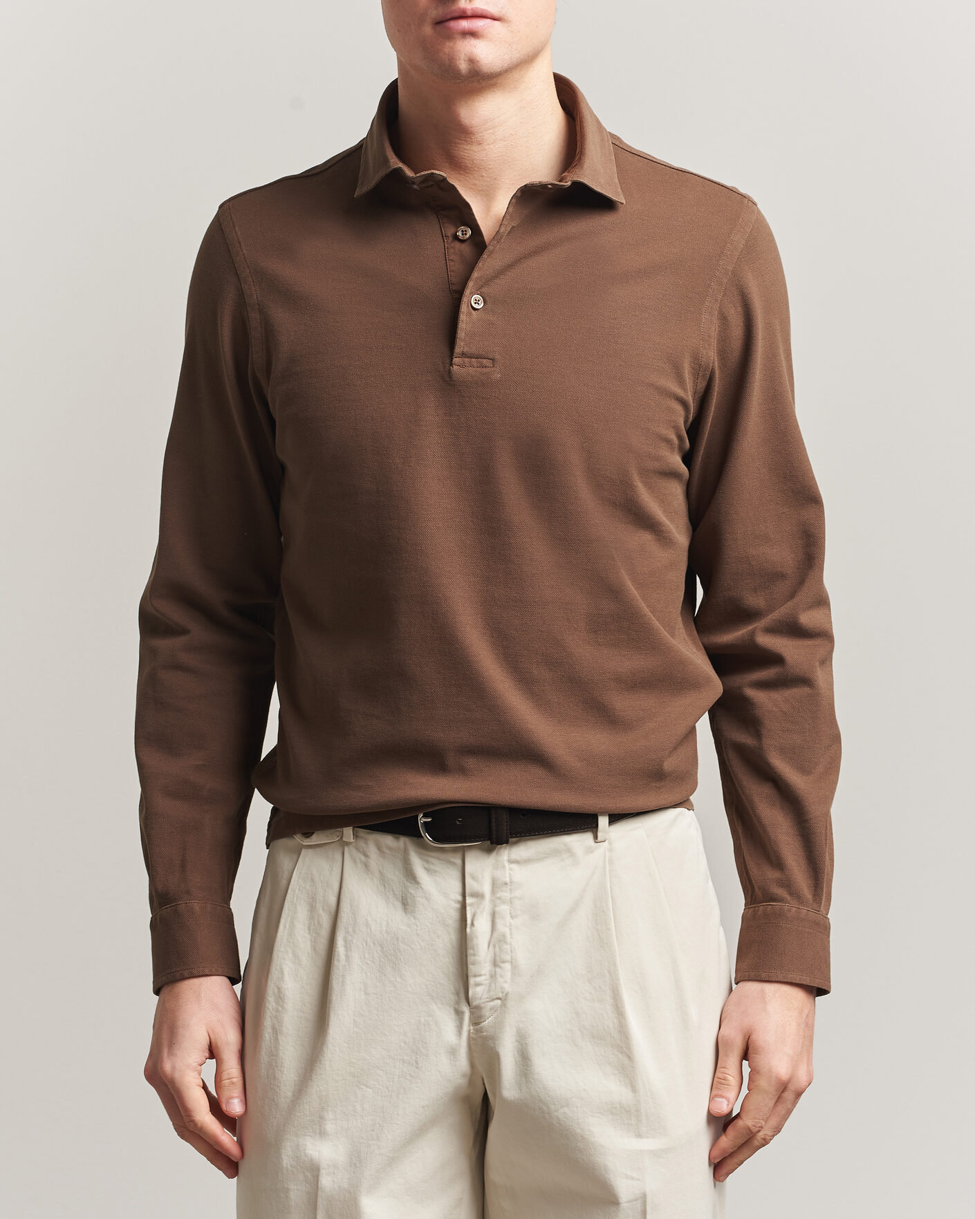 Herren | Poloshirts | Gran Sasso | Washed Long Sleeve Polo Brown