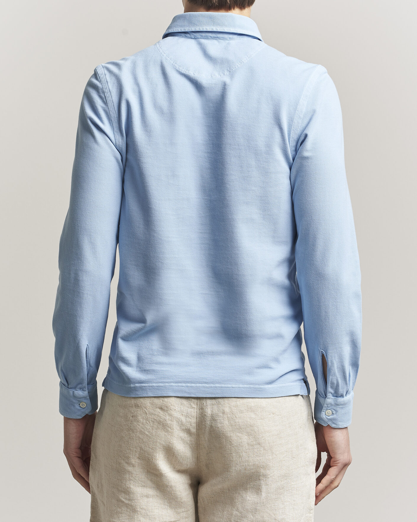 Herren | Poloshirts | Gran Sasso | Washed Long Sleeve Polo Light Blue