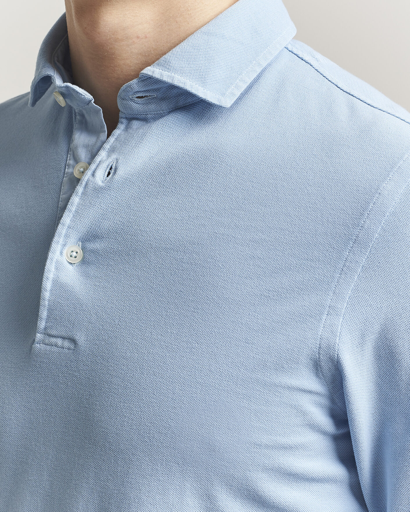 Herren | Poloshirts | Gran Sasso | Washed Long Sleeve Polo Light Blue