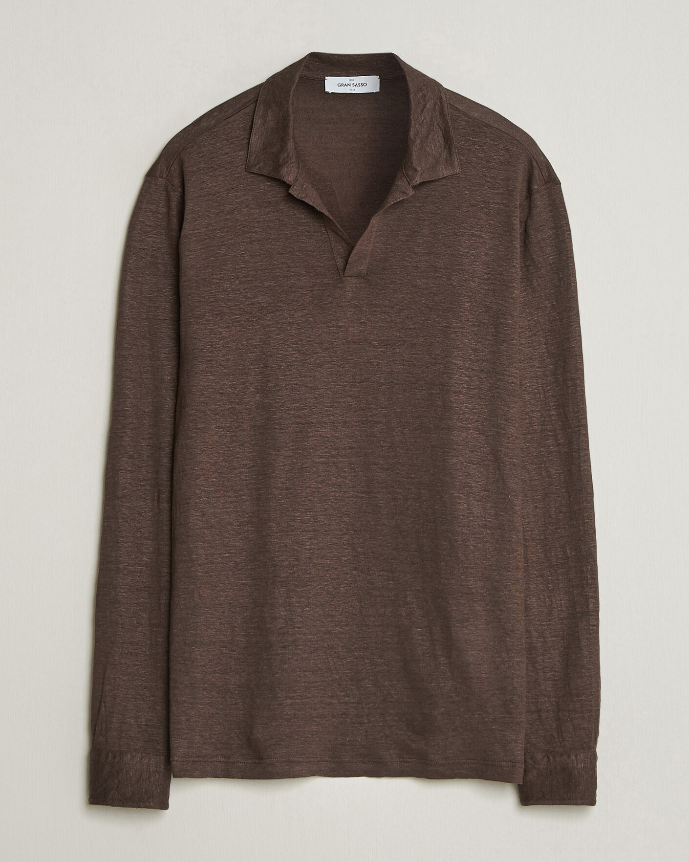 Herren | Poloshirts | Gran Sasso | Washed Linen Long Sleeve Polo Brown Melange