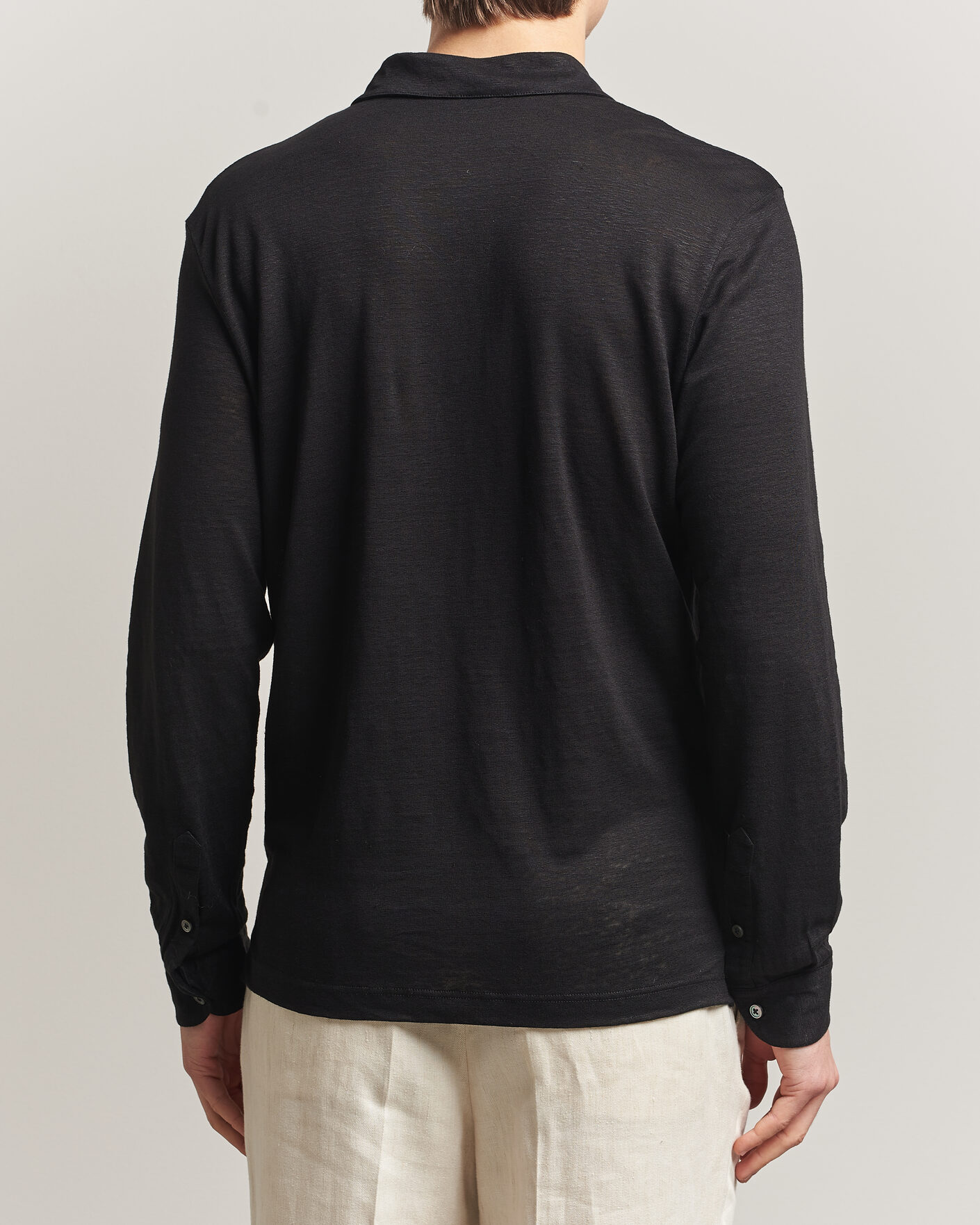 Herren | Poloshirts | Gran Sasso | Washed Linen Long Sleeve Polo Black
