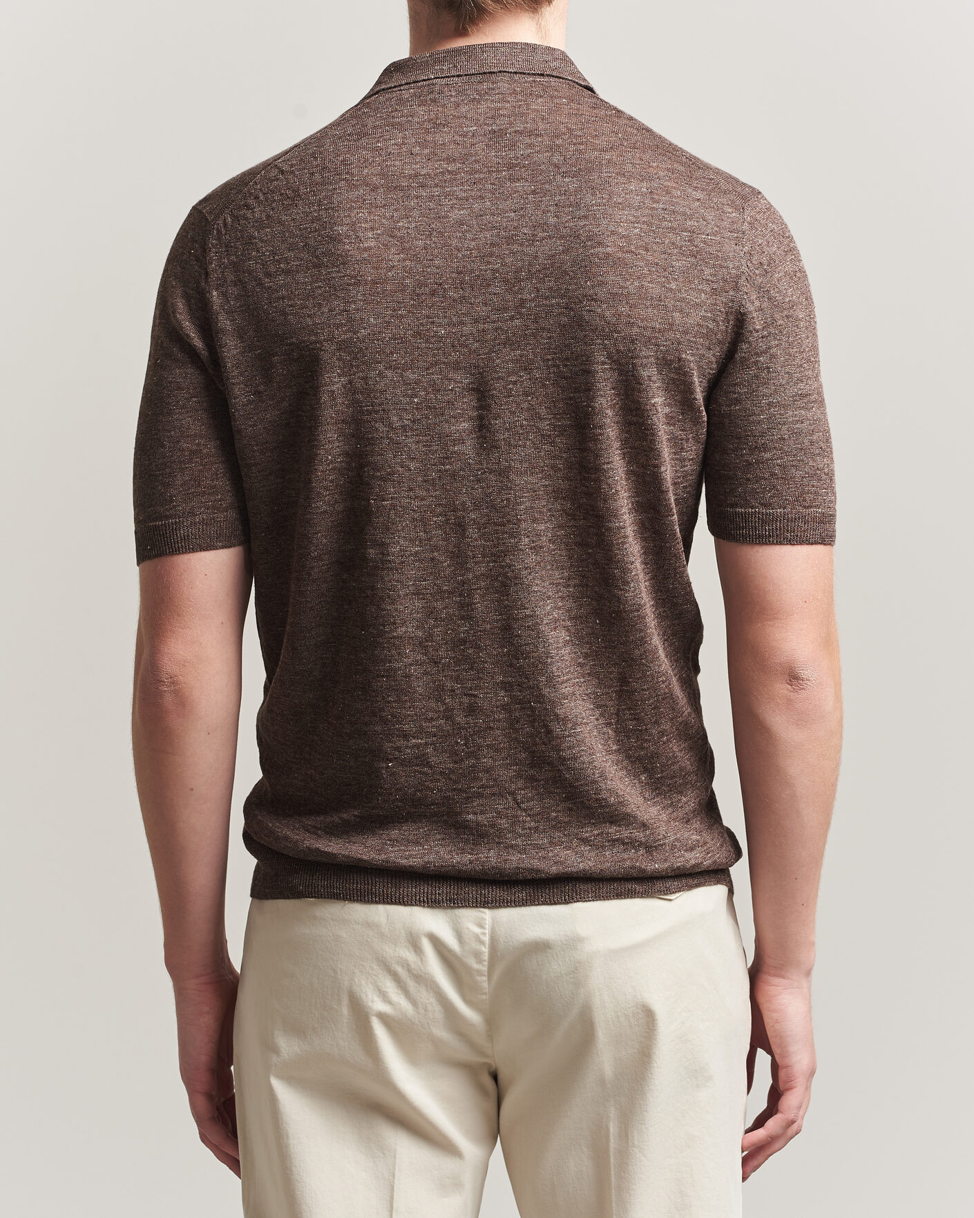 Herren | Poloshirts | Gran Sasso | Washed Knitted Linen Polo Brown Melange