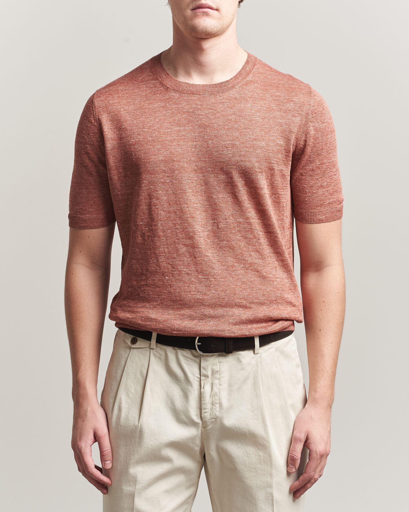 Herren | T-Shirts | Gran Sasso | Washed Knitted Linen T-Shirt Apricot Orange Melange