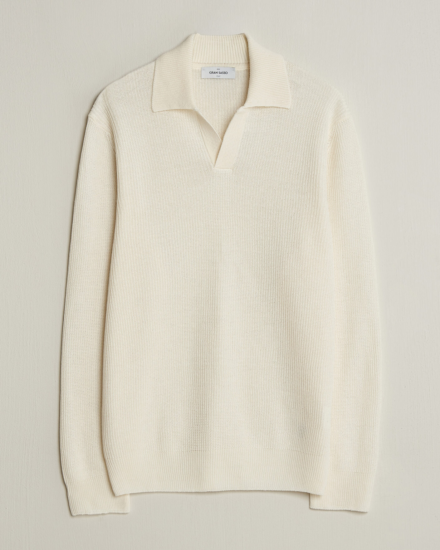 Herren | Pullover | Gran Sasso | Linen/Cotton Open Collar Knitted Polo Cream