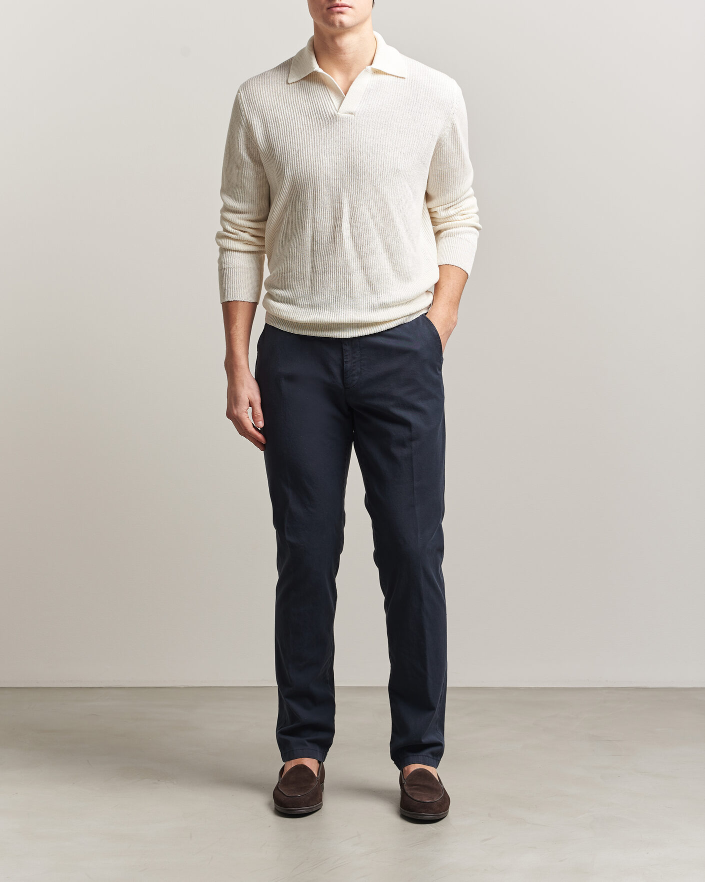 Herren | Pullover | Gran Sasso | Linen/Cotton Open Collar Knitted Polo Cream