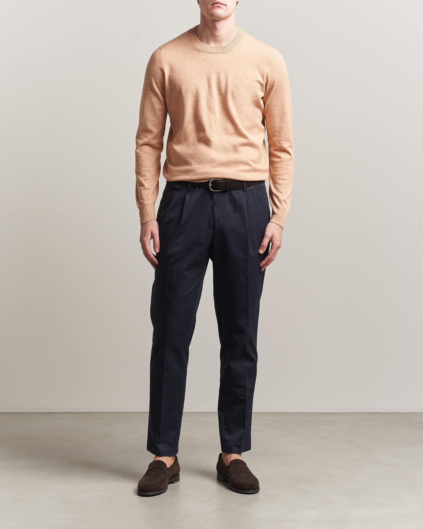 Herren | Pullover | Gran Sasso | Cotton/Cashmere Knitted Crew Neck Sweater Apricot Orange Melange
