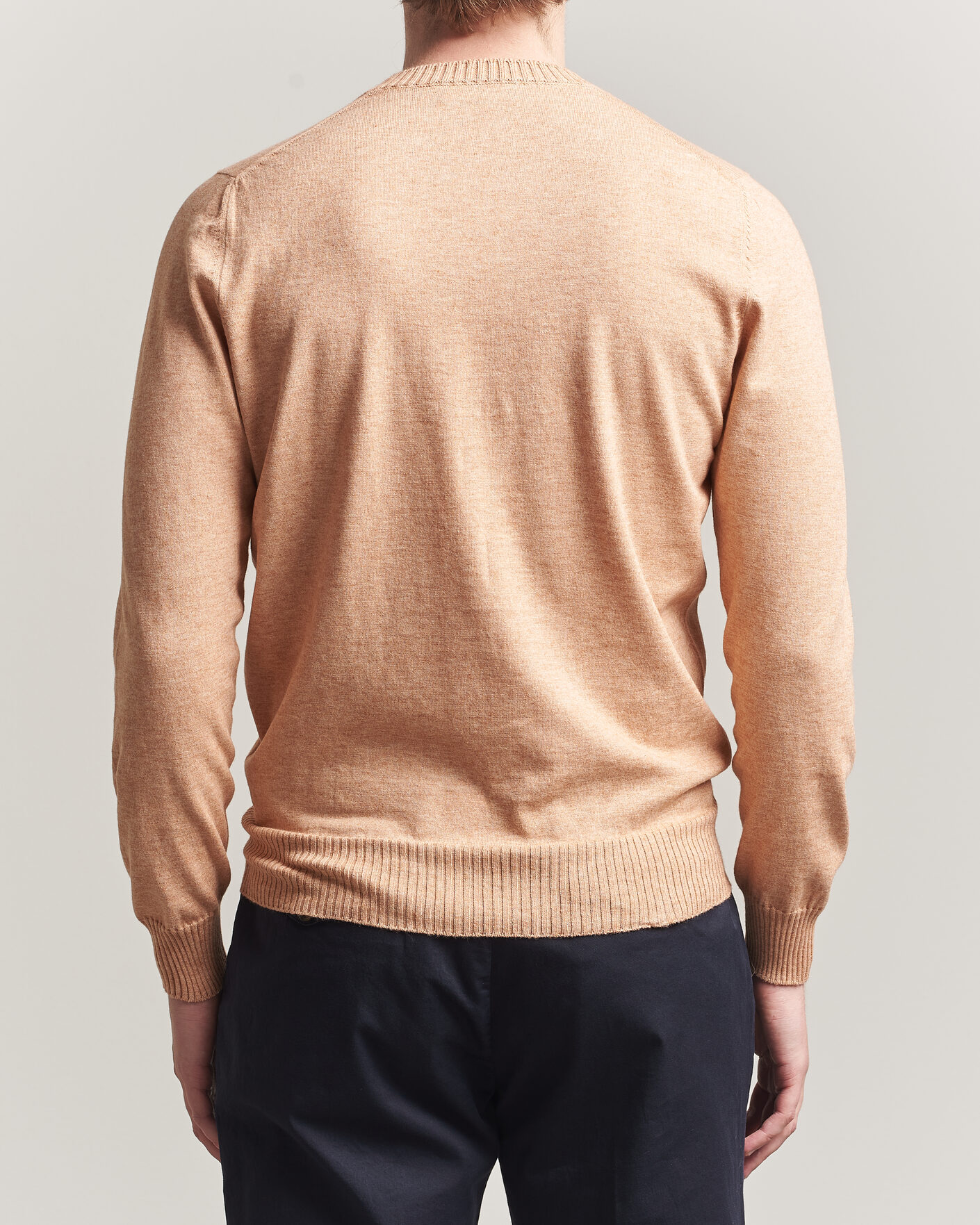 Herren | Pullover | Gran Sasso | Cotton/Cashmere Knitted Crew Neck Sweater Apricot Orange Melange