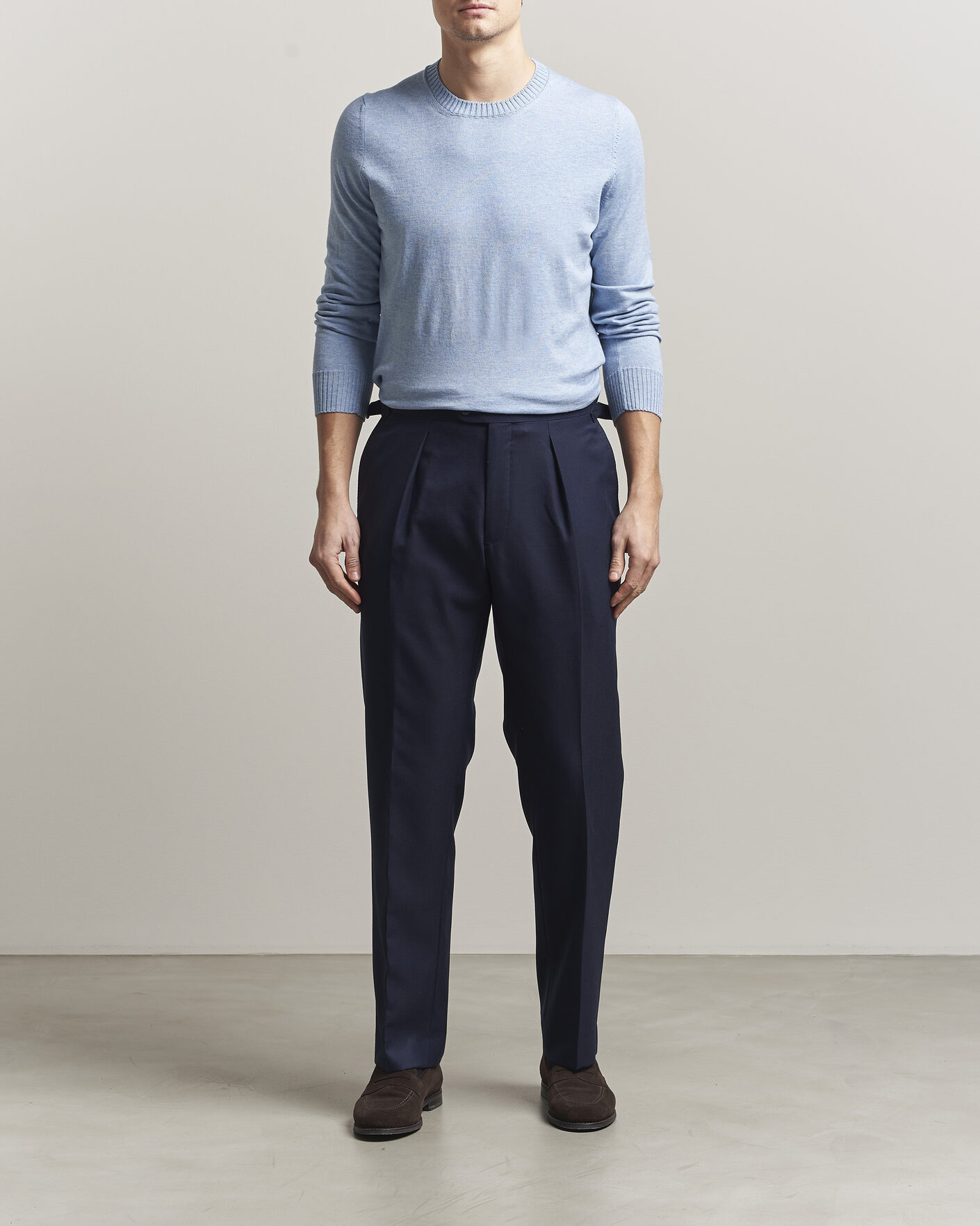 Herren | Pullover | Gran Sasso | Cotton/Cashmere Knitted Crew Neck Sweater Blue Melange
