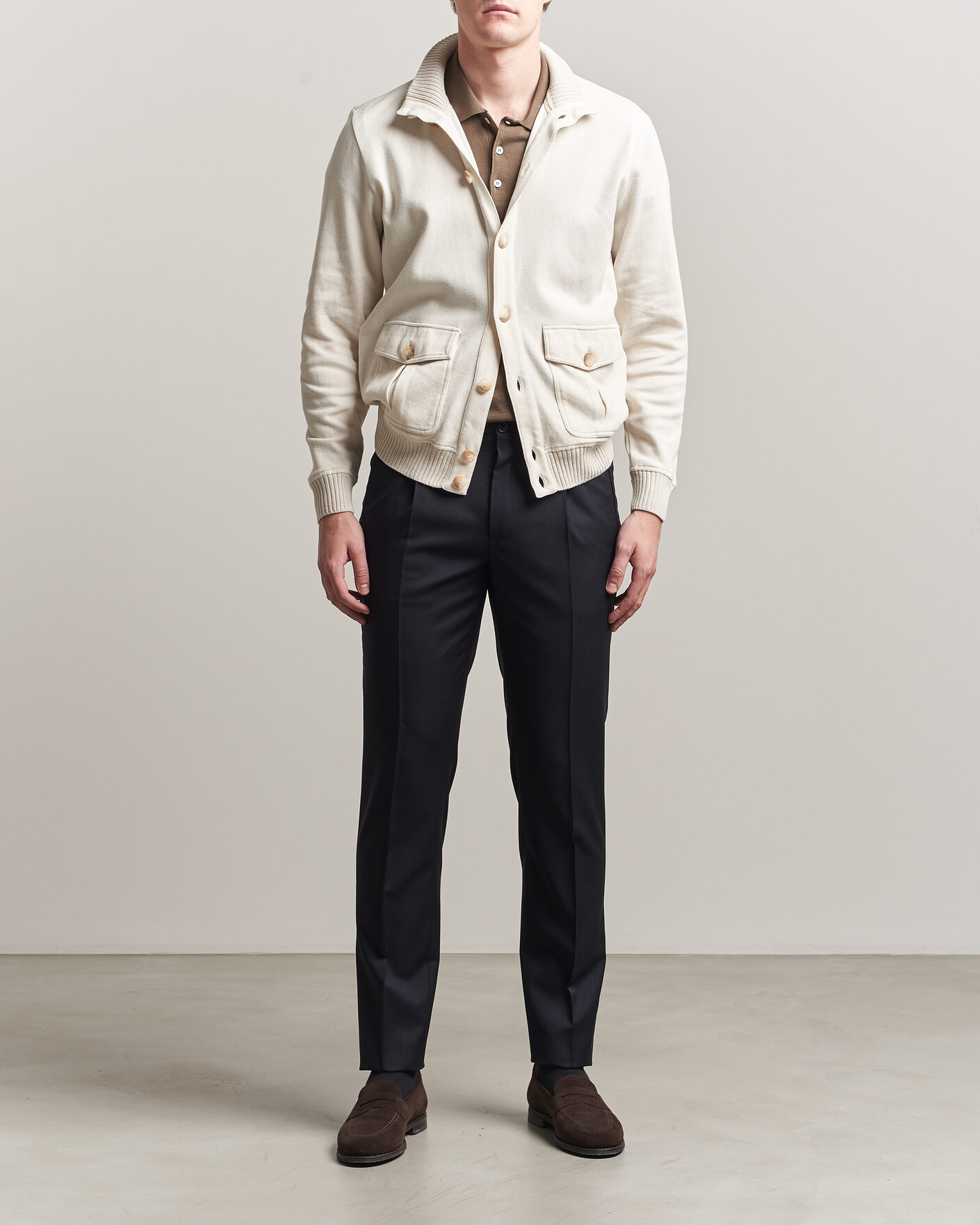 Herren | Jacken | Gran Sasso | Cotton Pocket Knitted Bomber Jacket Cream